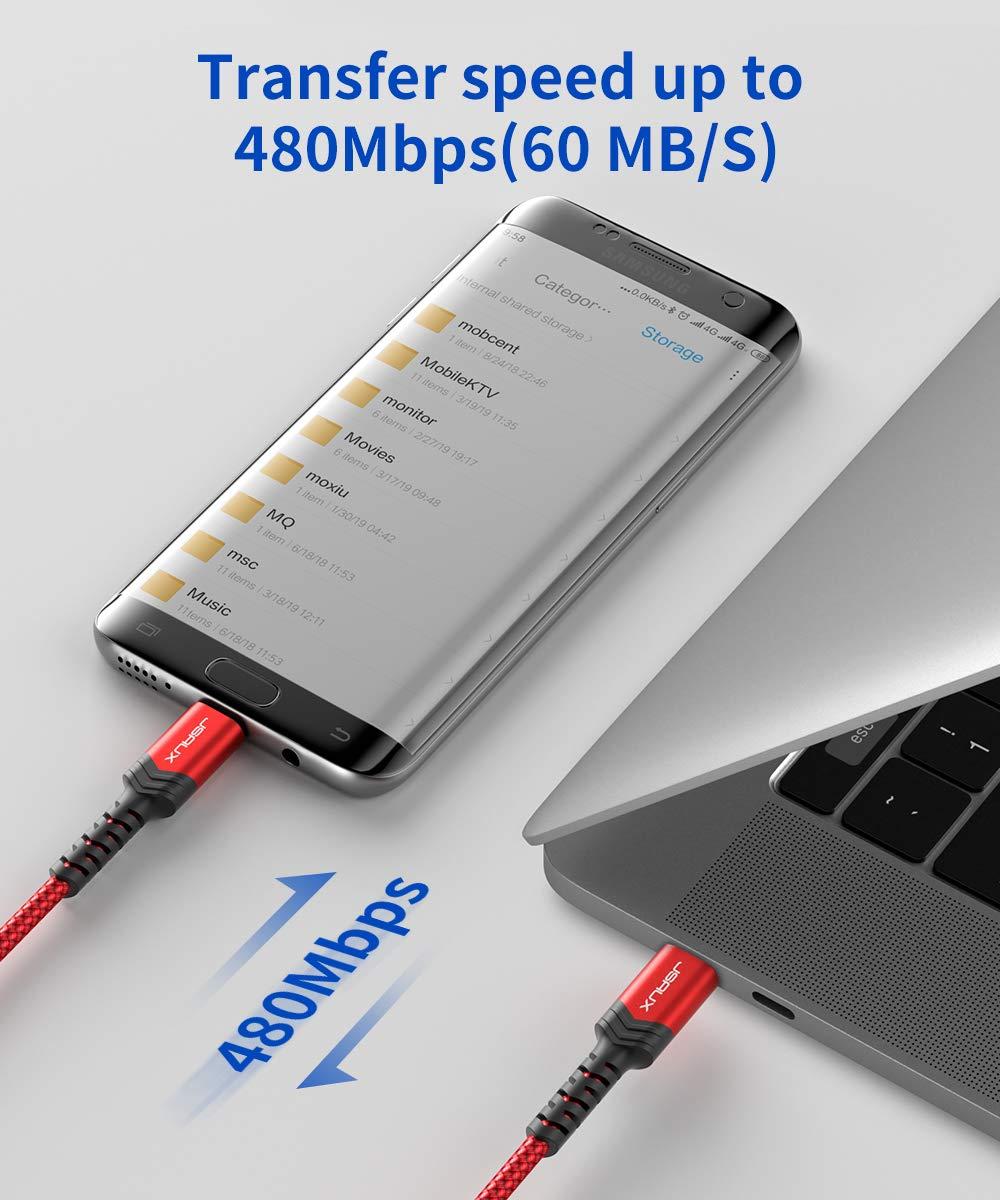 imageJSAUX USB C to Micro USB Cable 66FT Type C to Micro USB Charger Braided Cord Support Charge ampamp Sync Compatible with MacBook ProGalaxy S8 S9 S10 Pixel 3 XL 2 XL and Micro USB Devices Red2M10FT