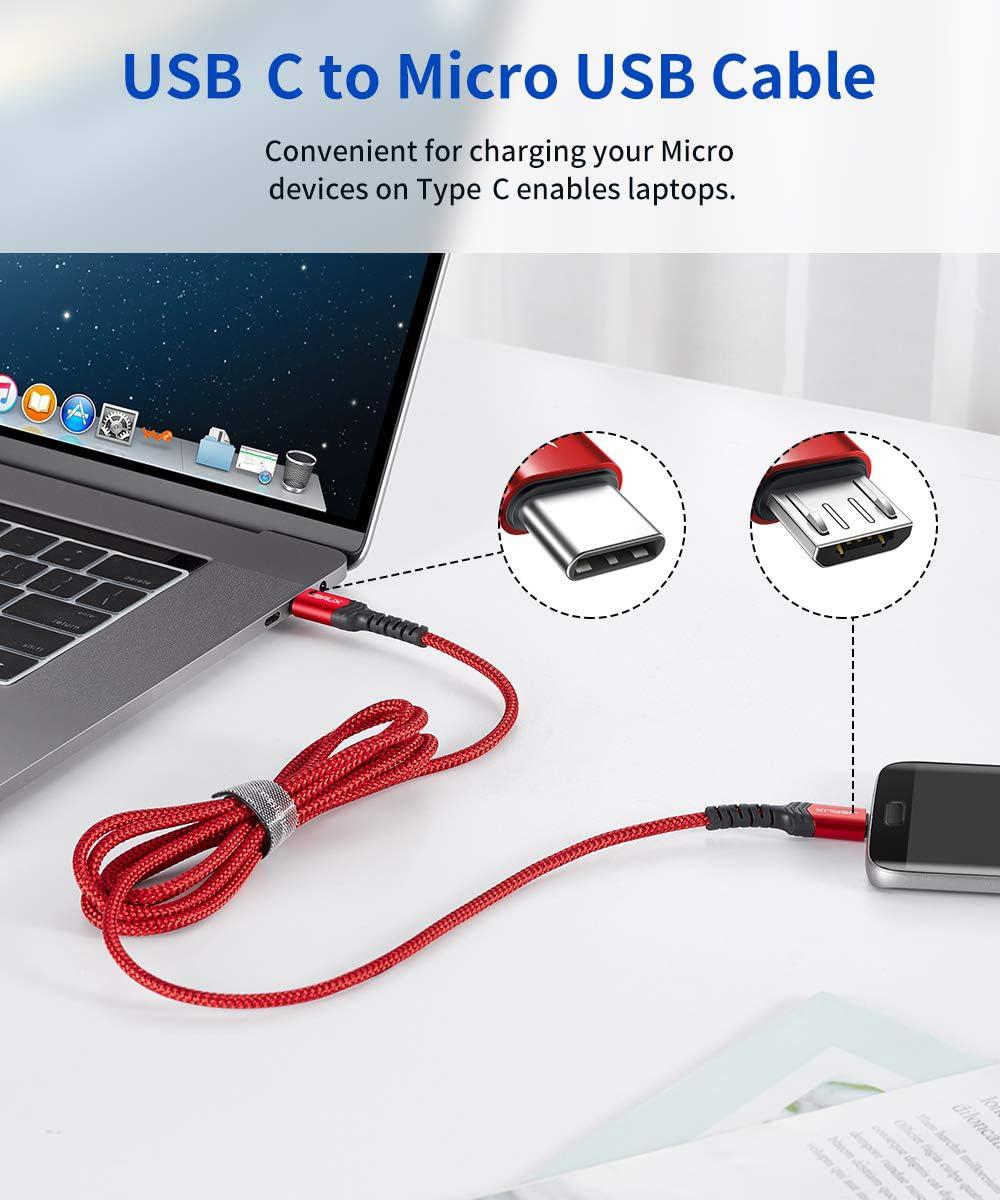 imageJSAUX USB C to Micro USB Cable 66FT Type C to Micro USB Charger Braided Cord Support Charge ampamp Sync Compatible with MacBook ProGalaxy S8 S9 S10 Pixel 3 XL 2 XL and Micro USB Devices Red2M10FT