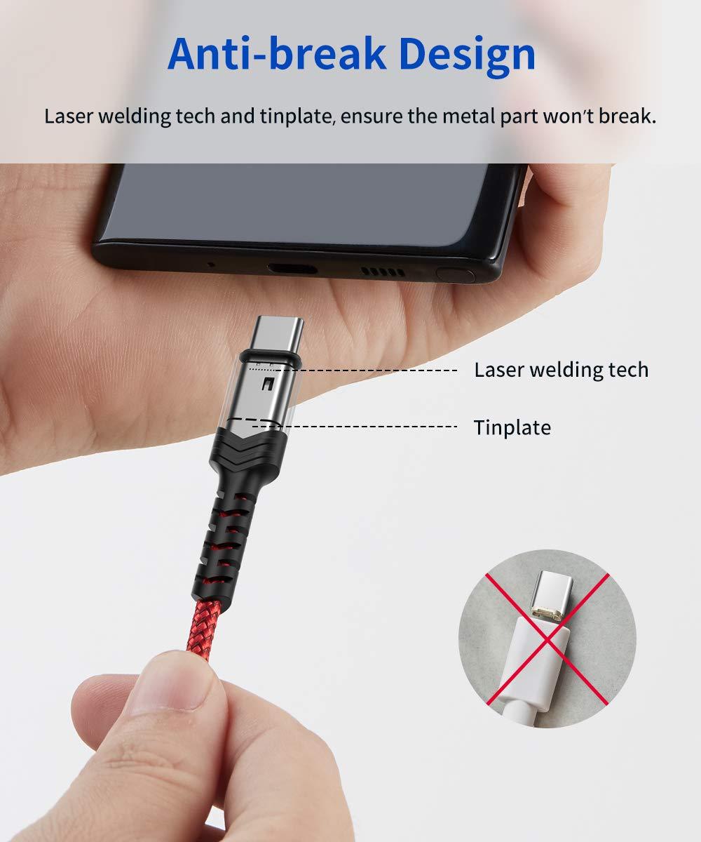 imageJSAUX USB C to Micro USB Cable 66FT Type C to Micro USB Charger Braided Cord Support Charge ampamp Sync Compatible with MacBook ProGalaxy S8 S9 S10 Pixel 3 XL 2 XL and Micro USB Devices Red2M66FT