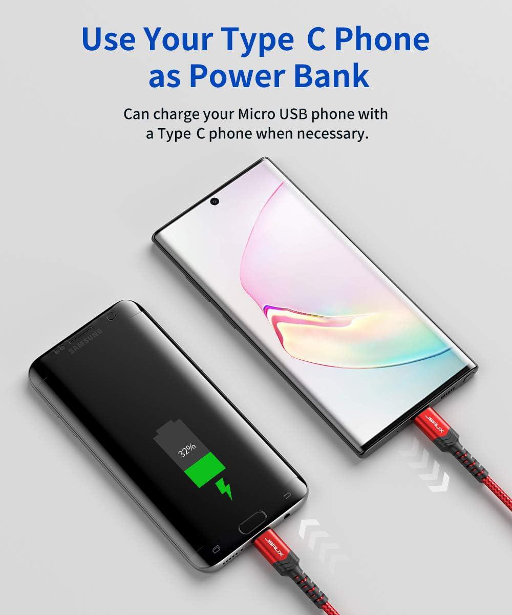 imageJSAUX USB C to Micro USB Cable 66FT Type C to Micro USB Charger Braided Cord Support Charge ampamp Sync Compatible with MacBook ProGalaxy S8 S9 S10 Pixel 3 XL 2 XL and Micro USB Devices Red2M10FT Pack of 2