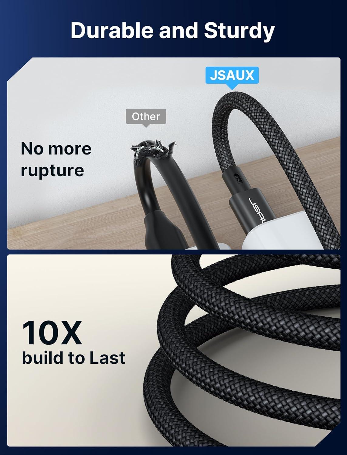 imageJSAUX USB C to USB C 32 Gen 2 Cable 20Gbps Data Transfer for iPhone 15 Pro Max 4K Video Monitor Display Cable 100W PD Fast Charging for Galaxy S24S23 MacBook Pro Huawei Matebook iPad Pro33FTBlack