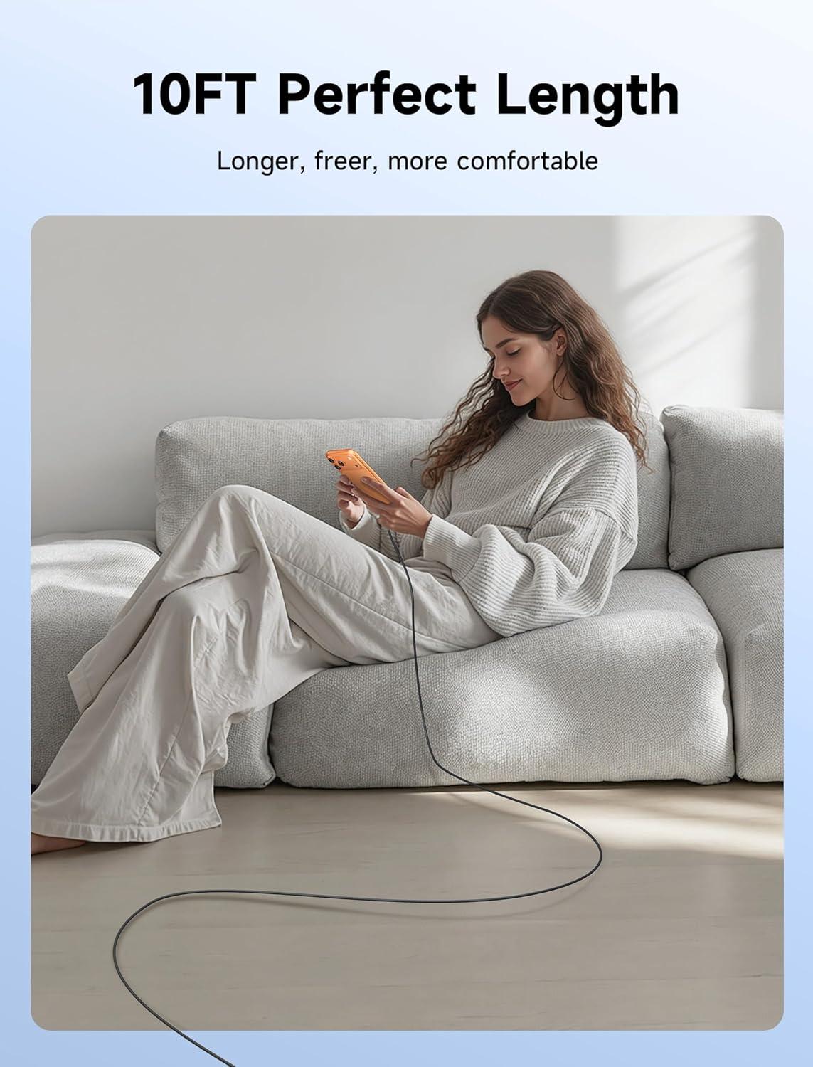 imageJSAUX USB C to USB C Cable 10FT 100W Right Angle Fast Charging Cord for iPhone AiriPhone 17iPhone 17 Pro Max Nintendo Switch 2 Steam Deck ROG Ally MacBook iPad Galaxy S25 S24 iPhone 1516Grey