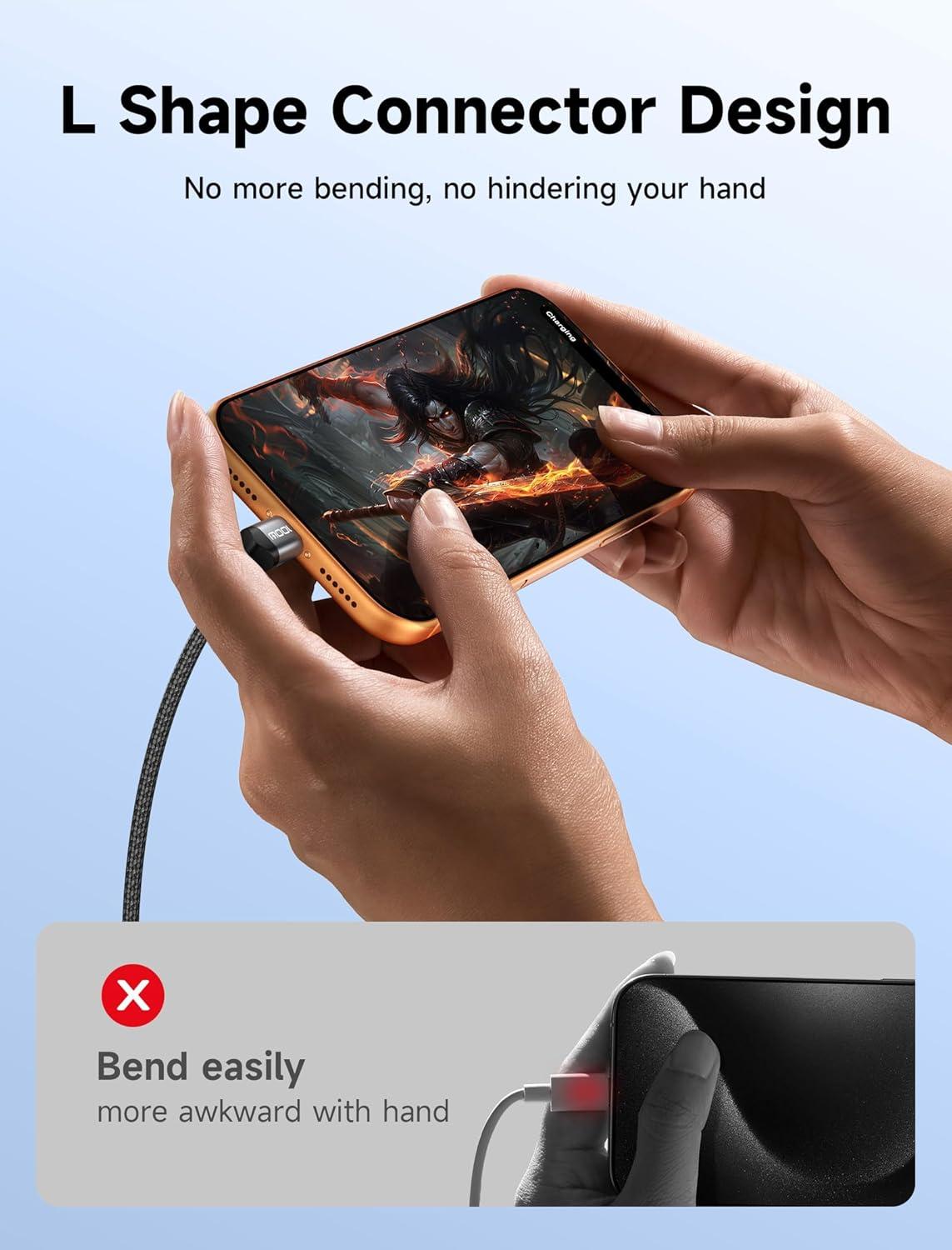 imageJSAUX USB C to USB C Cable 10FT 100W Right Angle Fast Charging Cord for iPhone AiriPhone 17iPhone 17 Pro Max Nintendo Switch 2 Steam Deck ROG Ally MacBook iPad Galaxy S25 S24 iPhone 1516Grey