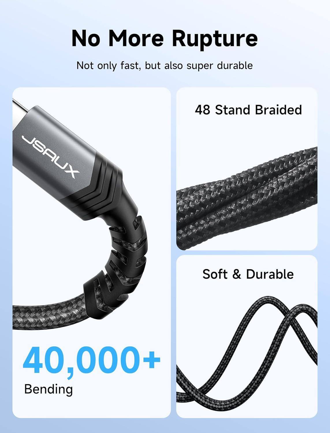imageJSAUX USB C to USB C Cable 10FT 100W Right Angle Fast Charging Cord for iPhone AiriPhone 17iPhone 17 Pro Max Nintendo Switch 2 Steam Deck ROG Ally MacBook iPad Galaxy S25 S24 iPhone 1516Grey