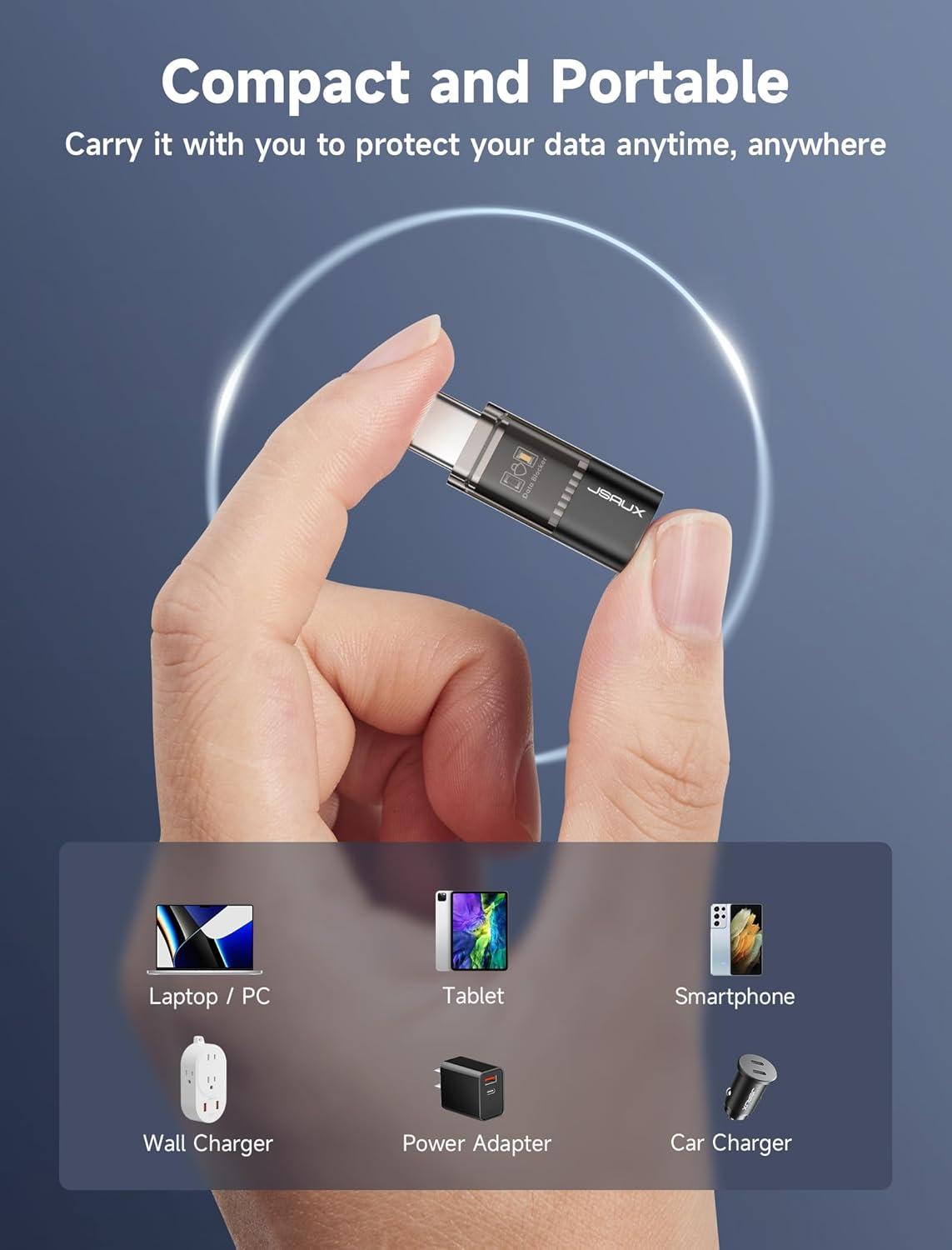 imageJSAUX USB Data Blocker2Pack Transparent 2in1 USB A Male to USB A ampamp USB C Female Data Blocker Only for Charge Protect Against Juice Jacking Refuse Hacking Provide Safe ChargingBlack