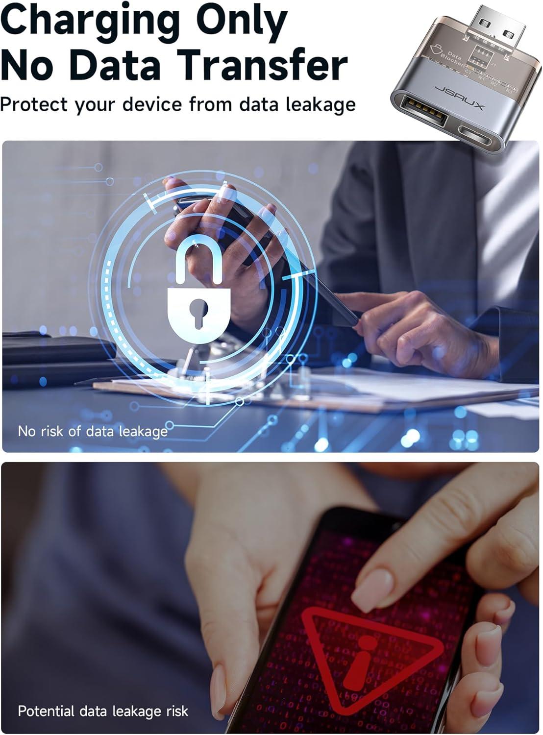 imageJSAUX USB Data Blocker2Pack Transparent 2in1 USB A Male to USB A ampamp USB C Female Data Blocker Only for Charge Protect Against Juice Jacking Refuse Hacking Provide Safe ChargingGrey