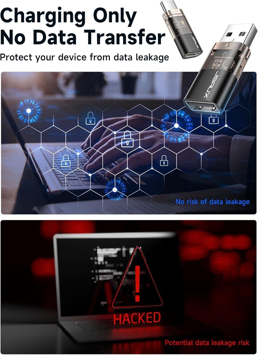 imageJSAUX USB Data Blocker2Pack Transparent 2in1 USB A Male to USB A ampamp USB C Female Data Blocker Only for Charge Protect Against Juice Jacking Refuse Hacking Provide Safe ChargingBlack
