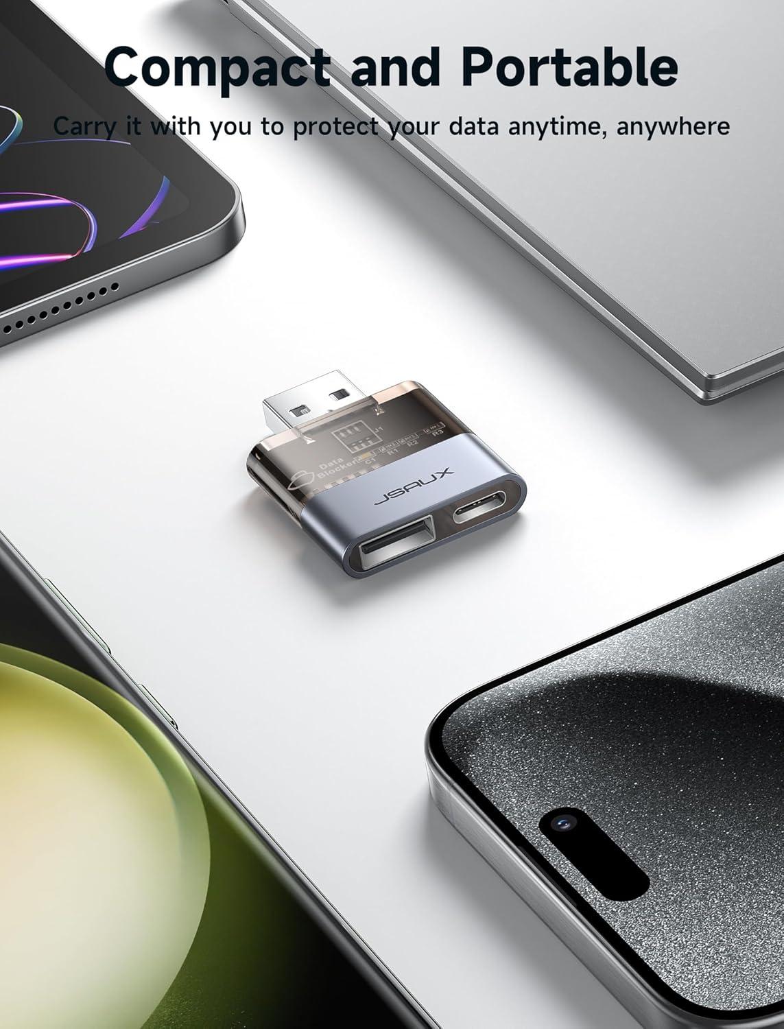 imageJSAUX USB Data Blocker2Pack Transparent 2in1 USB A Male to USB A ampamp USB C Female Data Blocker Only for Charge Protect Against Juice Jacking Refuse Hacking Provide Safe ChargingGrey