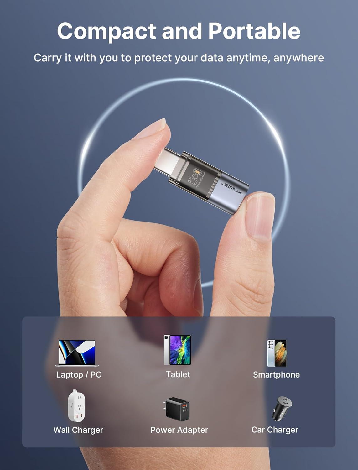 imageJSAUX USB Data Blocker2Pack Transparent 2in1 USB A Male to USB A ampamp USB C Female Data Blocker Only for Charge Protect Against Juice Jacking Refuse Hacking Provide Safe ChargingGrey