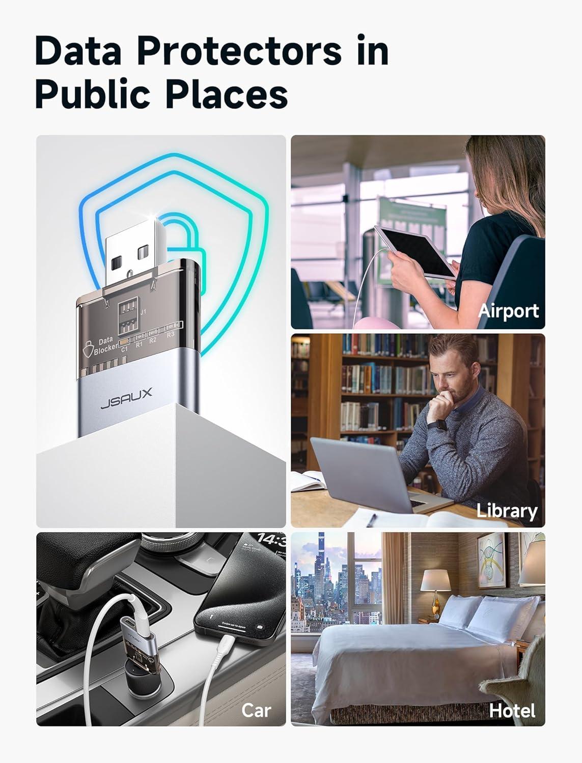 imageJSAUX USB Data Blocker2Pack Transparent 2in1 USB A Male to USB A ampamp USB C Female Data Blocker Only for Charge Protect Against Juice Jacking Refuse Hacking Provide Safe ChargingGrey