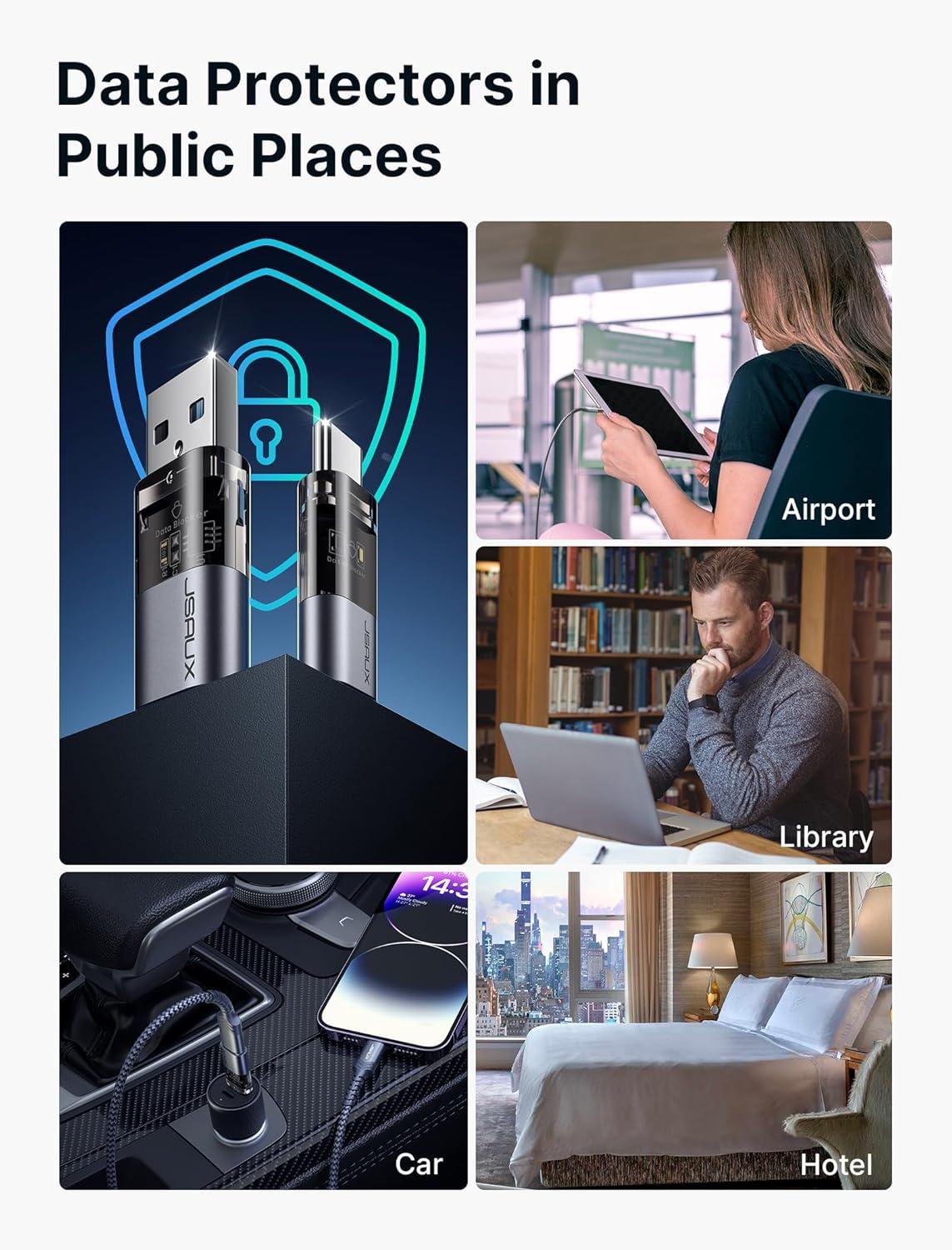 imageJSAUX USB Data Blocker2Pack Transparent 2in1 USB A Male to USB A ampamp USB C Female Data Blocker Only for Charge Protect Against Juice Jacking Refuse Hacking Provide Safe ChargingGrey