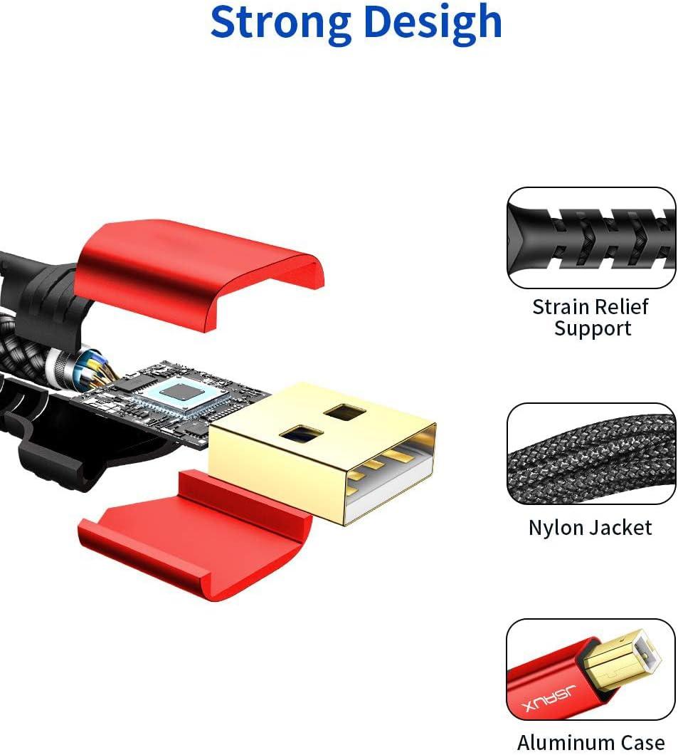 imageJSAUX USB Printer Cable 10ft Type A Male to B Male Scanner Cord USB B Cable High Speed for HP Canon Epson Dell Brother Lexmark Xerox Samsung etc and Piano DACBlack