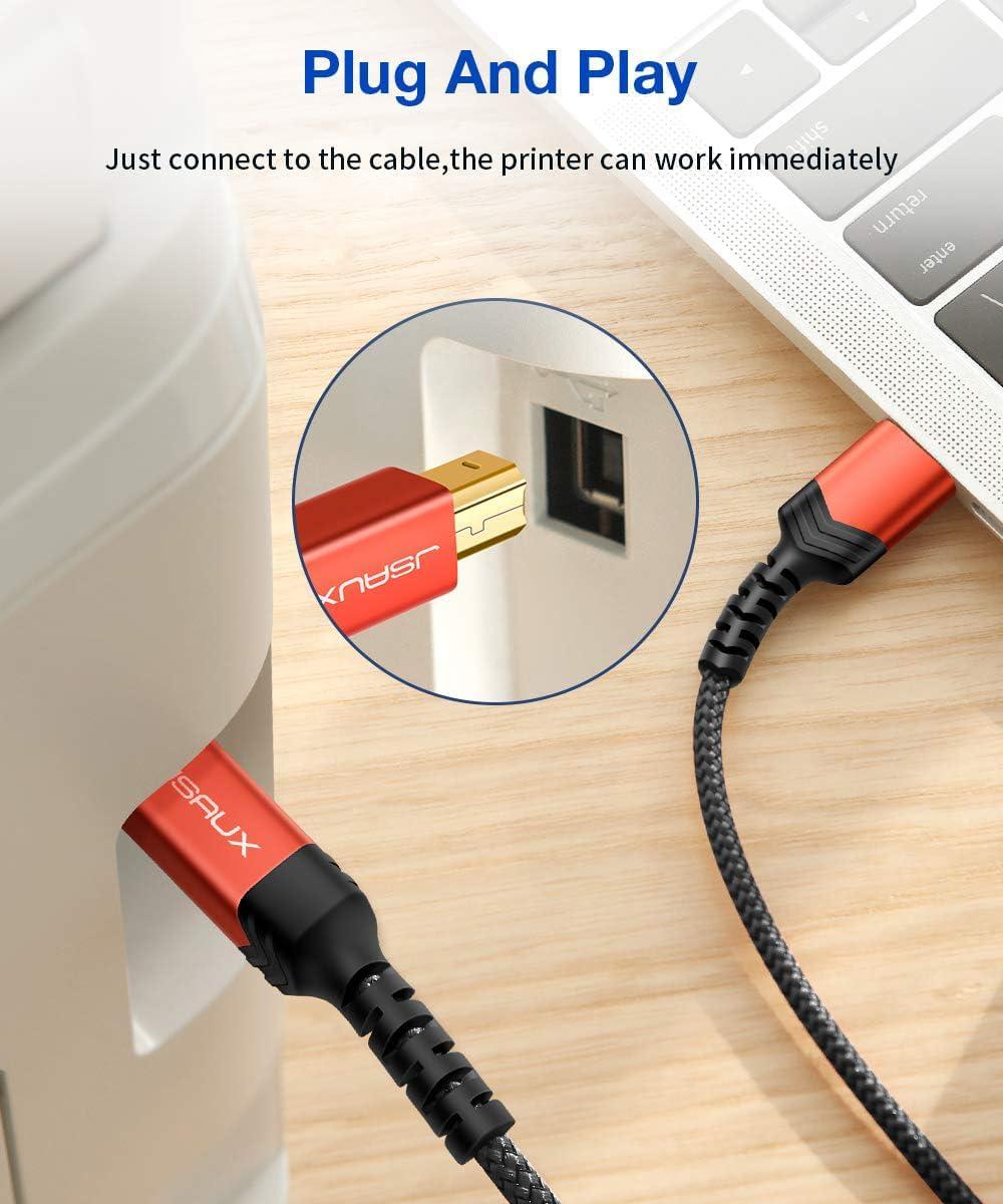 imageJSAUX USB Printer Cable 10ft Type A Male to B Male Scanner Cord USB B Cable High Speed for HP Canon Epson Dell Brother Lexmark Xerox Samsung etc and Piano DACBlack
