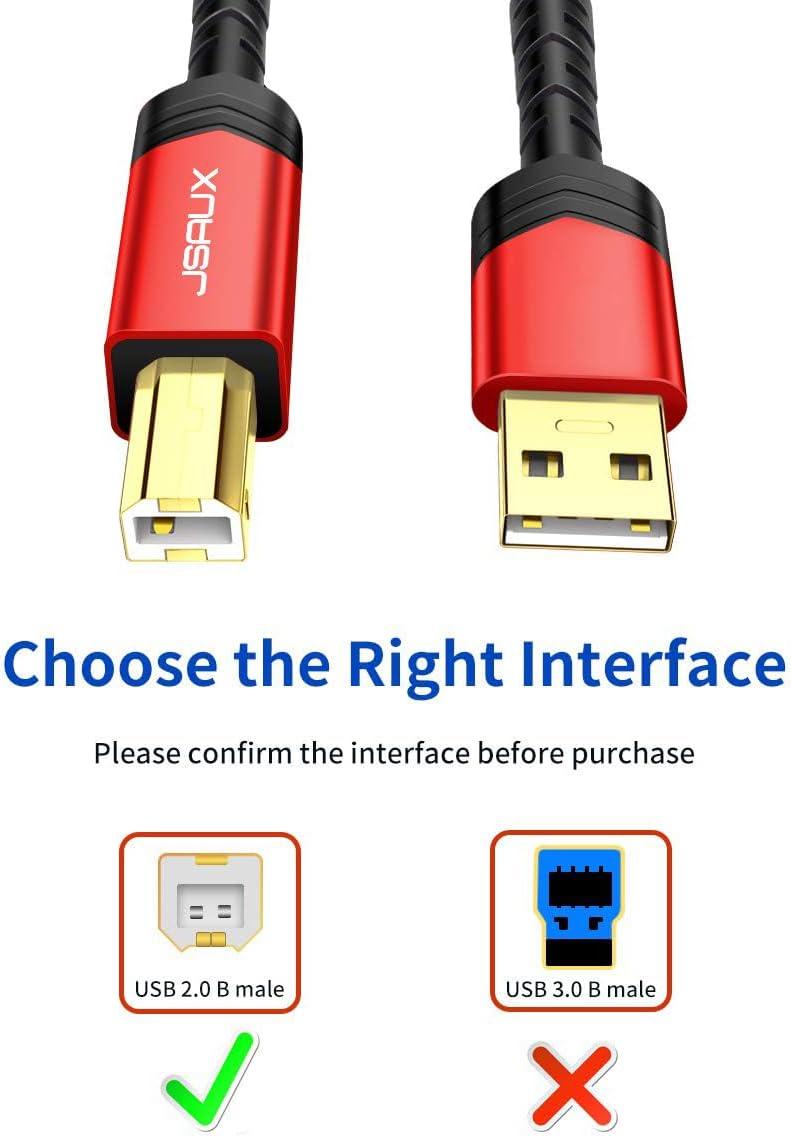 imageJSAUX USB Printer Cable 10ft Type A Male to B Male Scanner Cord USB B Cable High Speed for HP Canon Epson Dell Brother Lexmark Xerox Samsung etc and Piano DACBlack