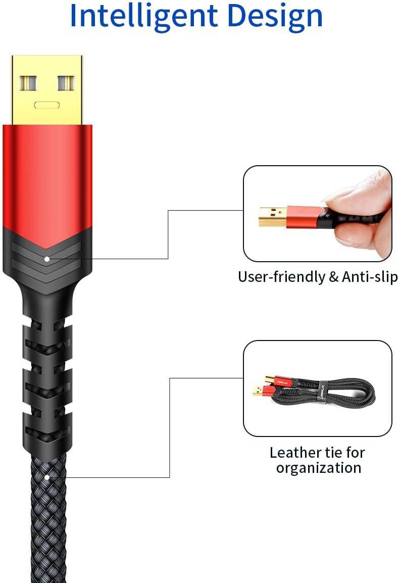 imageJSAUX USB Printer Cable 10ft Type A Male to B Male Scanner Cord USB B Cable High Speed for HP Canon Epson Dell Brother Lexmark Xerox Samsung etc and Piano DACBlack