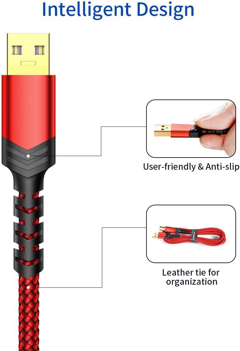 imageJSAUX USB Printer Cable 10ft Type A Male to B Male Scanner Cord USB B Cable High Speed for HP Canon Epson Dell Brother Lexmark Xerox Samsung etc and Piano DACRed