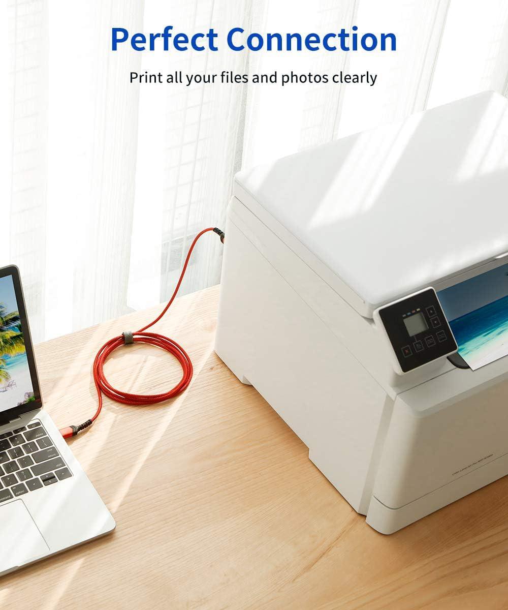 imageJSAUX USB Printer Cable 10ft Type A Male to B Male Scanner Cord USB B Cable High Speed for HP Canon Epson Dell Brother Lexmark Xerox Samsung etc and Piano DACRed