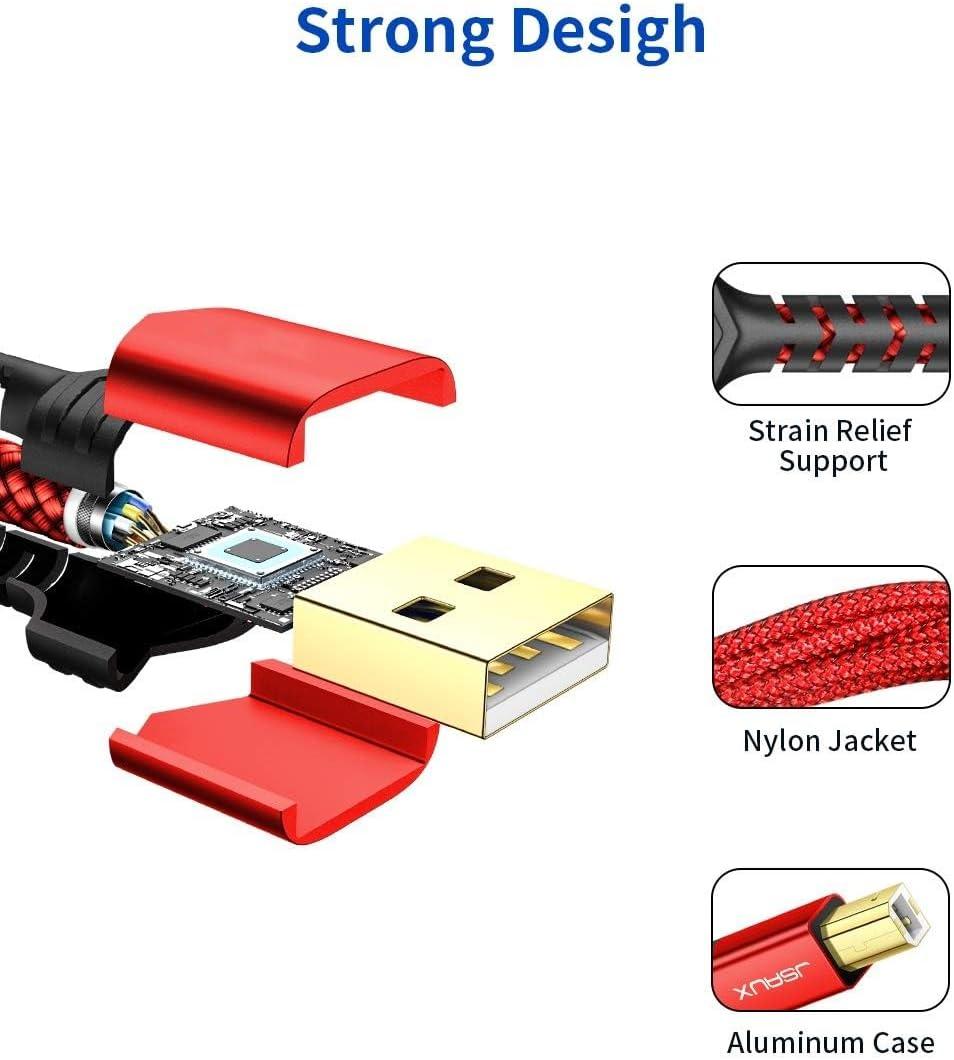 imageJSAUX USB Printer Cable 10ft Type A Male to B Male Scanner Cord USB B Cable High Speed for HP Canon Epson Dell Brother Lexmark Xerox Samsung etc and Piano DACRed