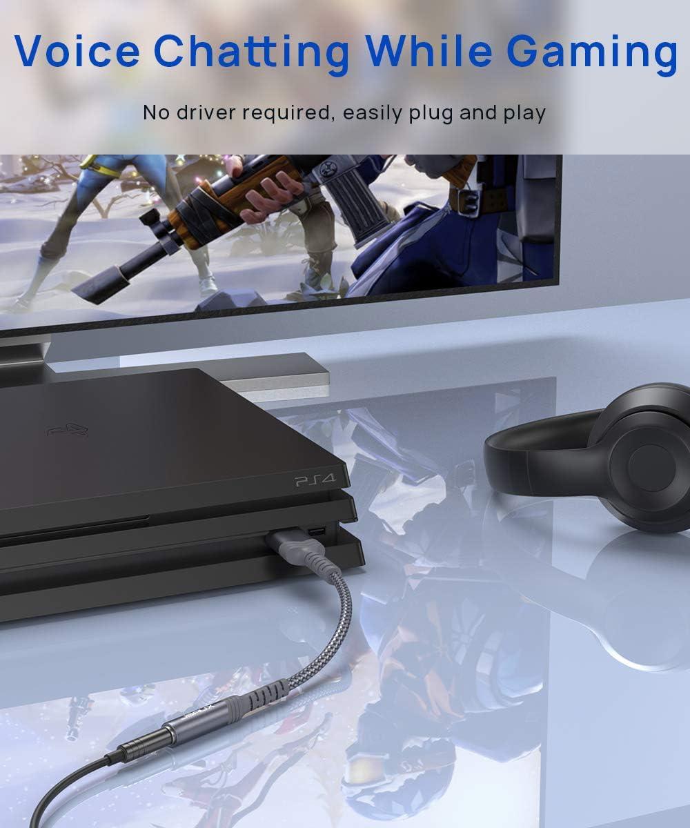 imageJSAUX USB to 35mm Jack Audio AdapterUSB to Audio Jack Adapter Headset TRRS 4Pole Female External Stereo Sound Card for Headphone Mac PS4 PC Laptop Desktops and More Grey06FTGrey