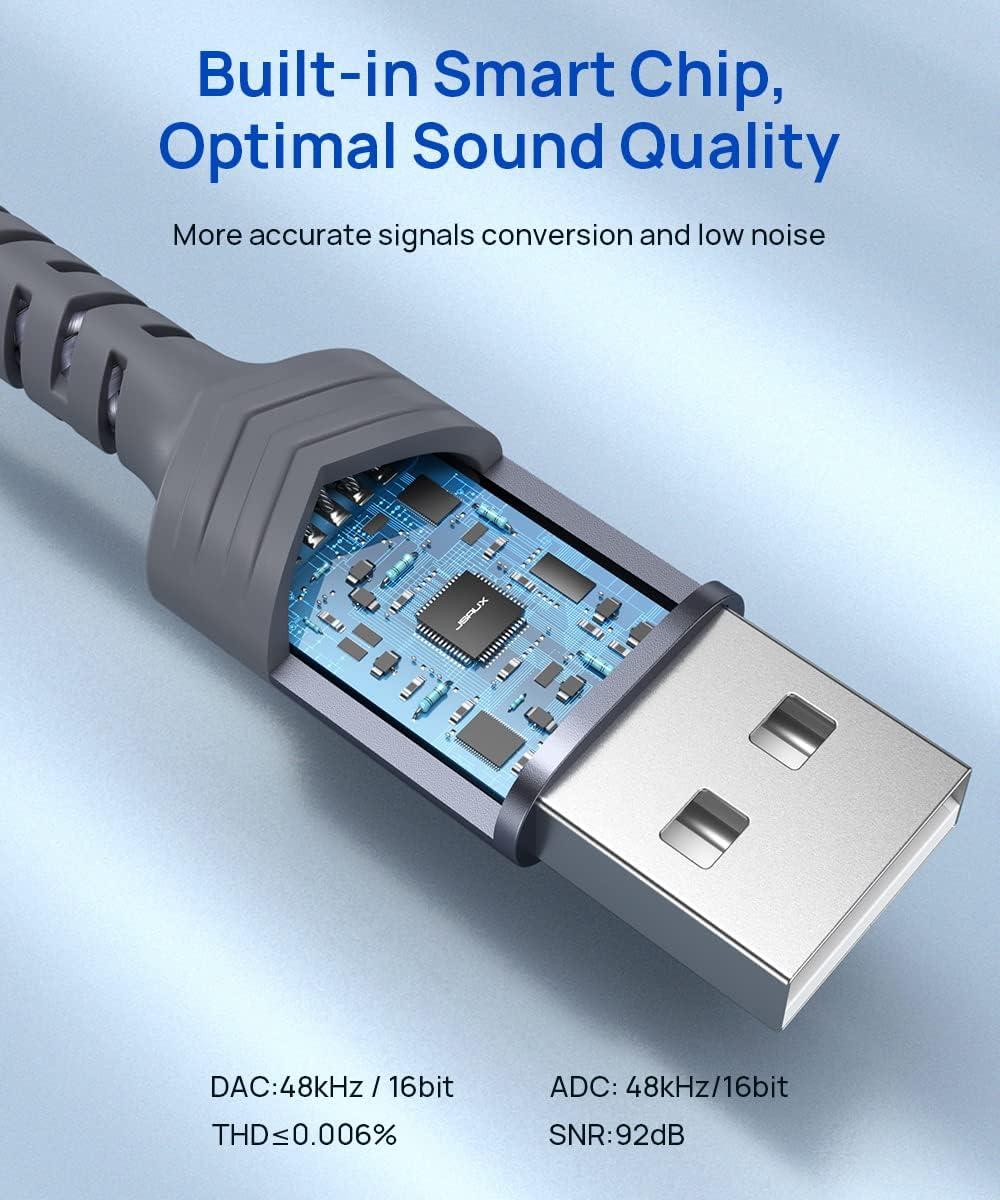 imageJSAUX USB to 35mm Jack Audio AdapterUSB to Audio Jack Adapter Headset TRRS 4Pole Female External Stereo Sound Card for Headphone Mac PS4 PC Laptop Desktops and More Grey06FTGrey