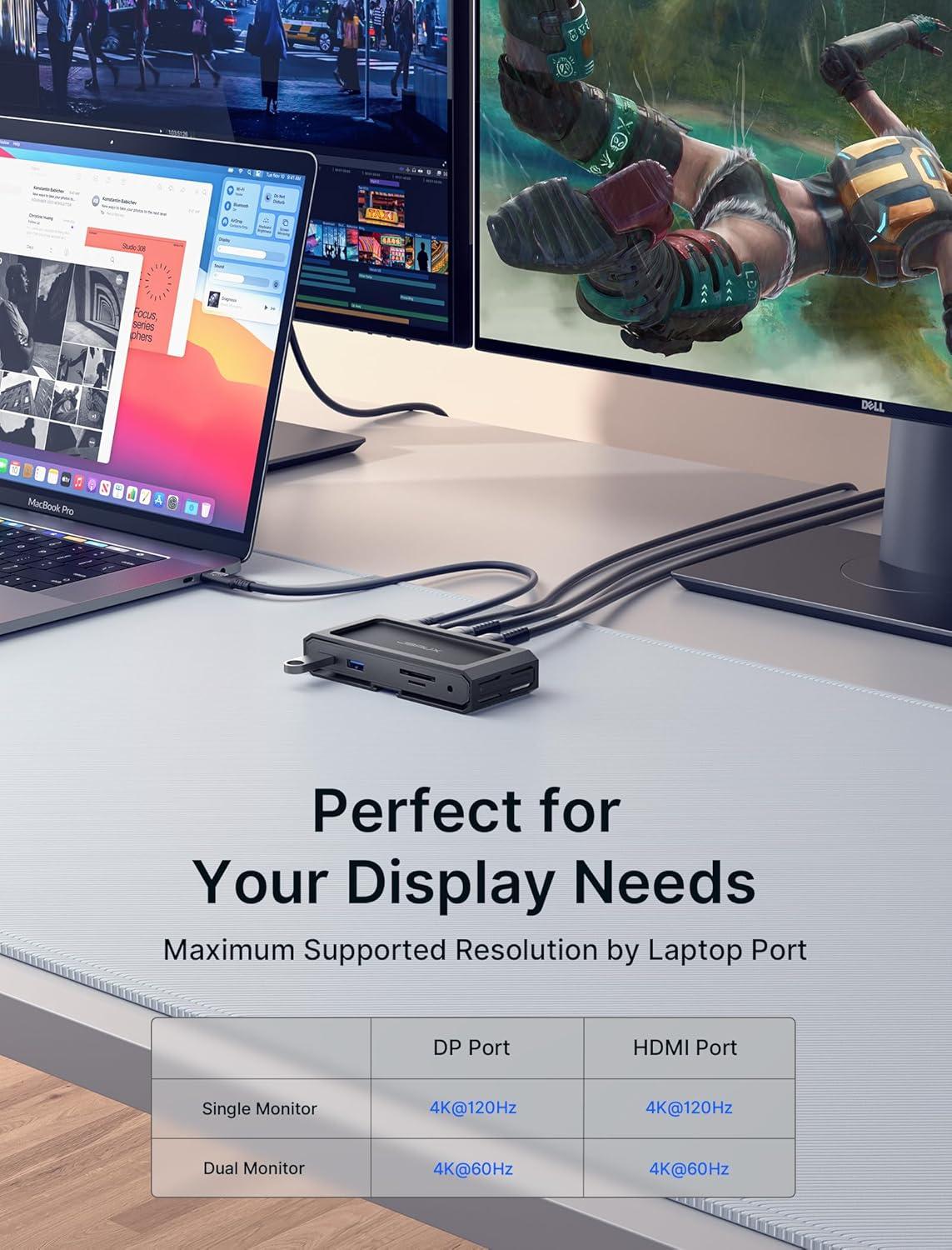 imageJSAUX USBC Laptop Docking Station 11in1 Dock with 8K30Hz HDMI and DP 100W PD USB C and 3 USB A Gigabit Ethernet 35mm Audio SDTF Reader Compatible with Steam Deck MacBookROG AllyHB1101