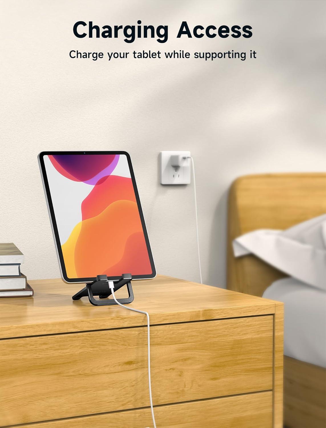 imageJSAUX Universal Tablet Stand Portable Foldable Tablet Holder for Desk Compatible with iPad miniAir Samsung Galaxy Tab Kindle Fire Steam Deck Switch 2 ROG Ally iPhone and Other TabletsGrayBlack