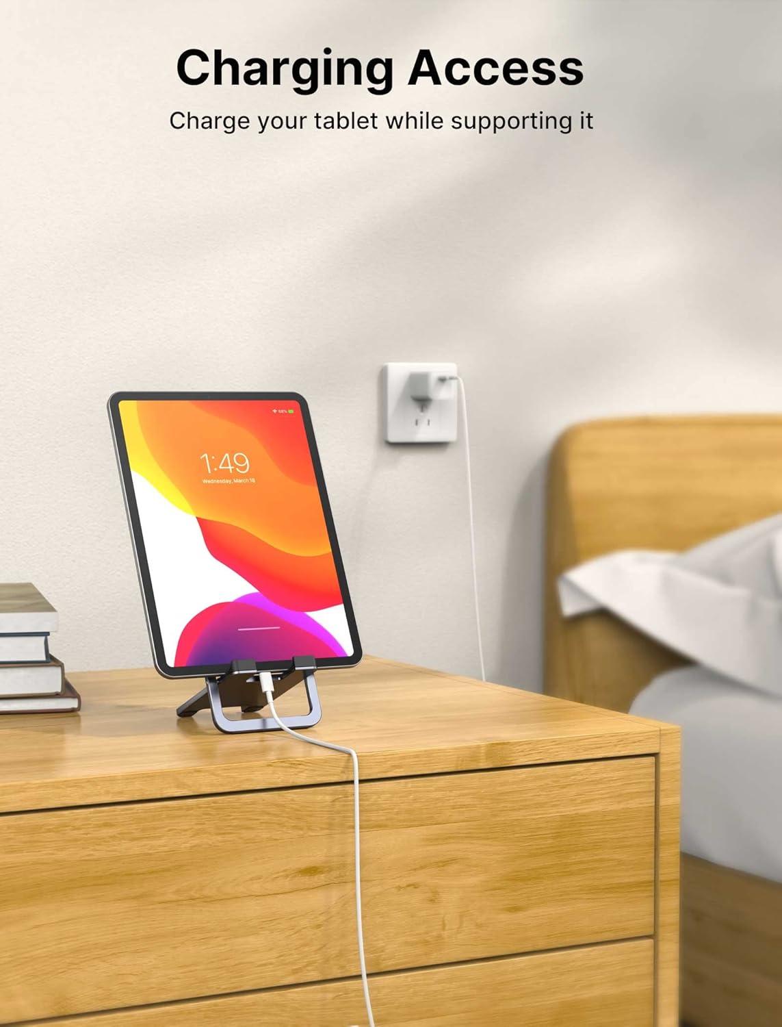 imageJSAUX Universal Tablet Stand Portable Foldable Tablet Holder for Desk Compatible with iPad miniAir Samsung Galaxy Tab Kindle Fire Steam Deck Switch 2 ROG Ally iPhone and Other TabletsGrayGray