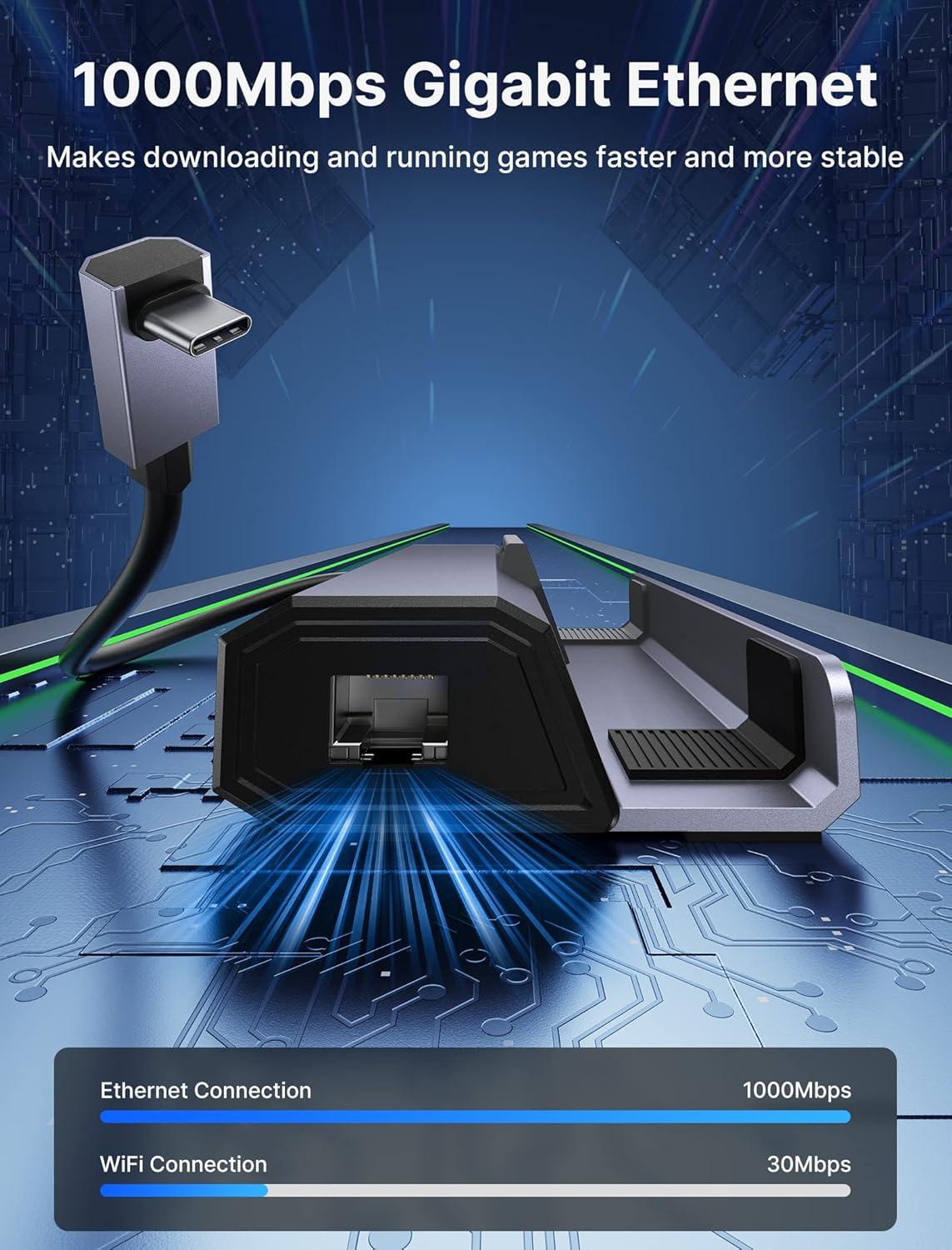 imageJSAUX Upgraded Docking Station 4K120Hz for Steam Deck OLEDROG Ally XLegion Go SMSi Claw 6in1 Steam Deck Dock with HDMI 21 Gigabit Ethernet 3 USB 30 100W Charge for Steam Deck LCDHB06037IN1