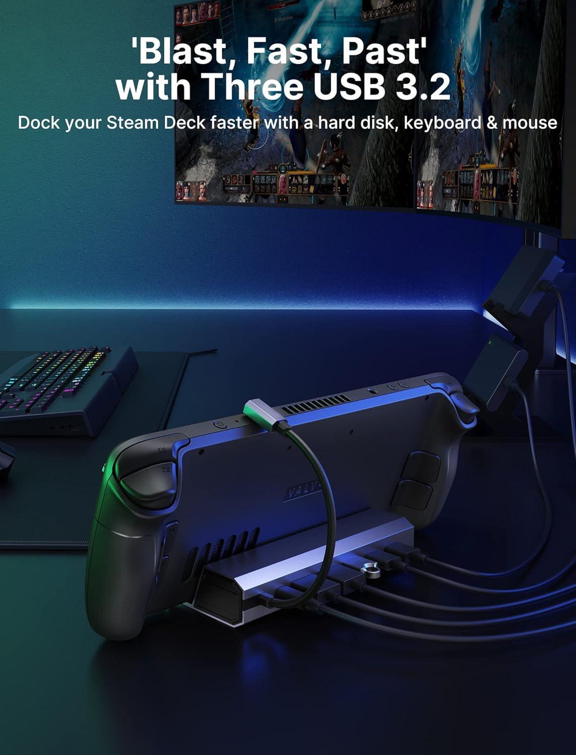 imageJSAUX Upgraded Docking Station 4K120Hz for Steam Deck OLEDROG Ally XLegion Go SMSi Claw 6in1 Steam Deck Dock with HDMI 21 Gigabit Ethernet 3 USB 30 100W Charge for Steam Deck LCDHB06037IN1