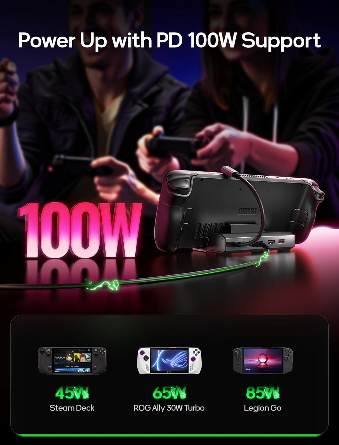 imageJSAUX Upgraded Docking Station 4K120Hz for Steam Deck OLEDROG Ally XLegion GoMSI Claw 5in1 Steam Deck Dock with HDMI 21 100Mbps Ethernet USB 20 and 100W Charge for Steam Deck LCDHB0602Gray