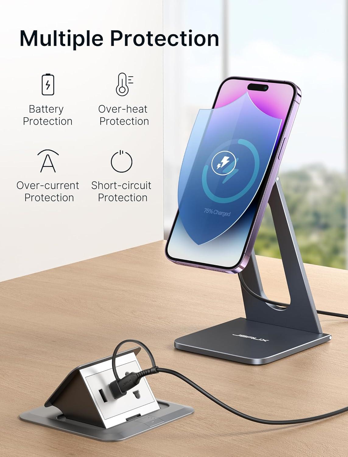 imageJSAUX Wireless Charger Stand for iPhone 17 MagSafe Charger Magnetic Charger for iPhone 17 Air Pro Max1615141312 SeriesAirpods Aluminum Alloy Wireless Charging Stand  GreyGrey