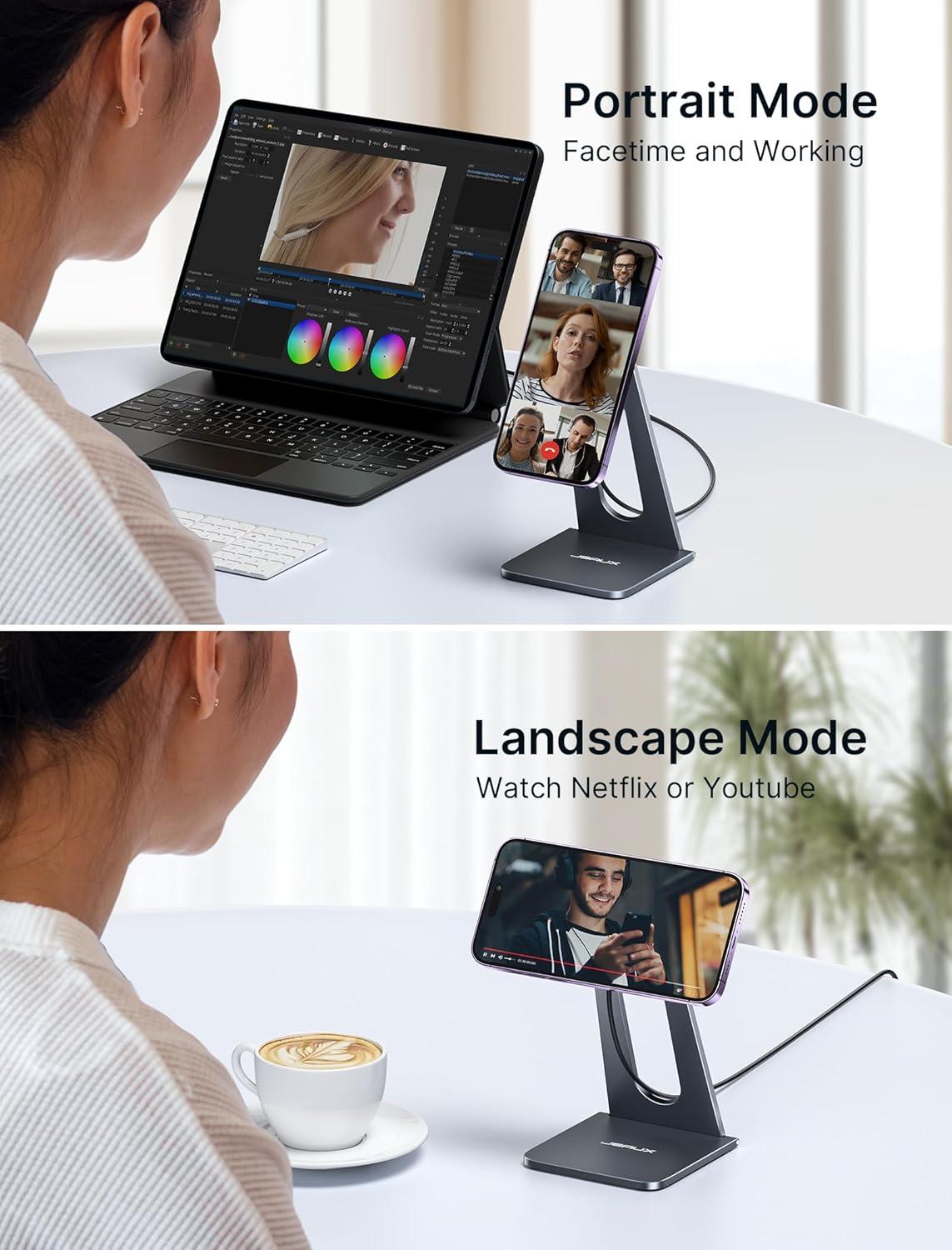 imageJSAUX Wireless Charger Stand for iPhone 17 MagSafe Charger Magnetic Charger for iPhone 17 Air Pro Max1615141312 SeriesAirpods Aluminum Alloy Wireless Charging Stand  GreyGrey