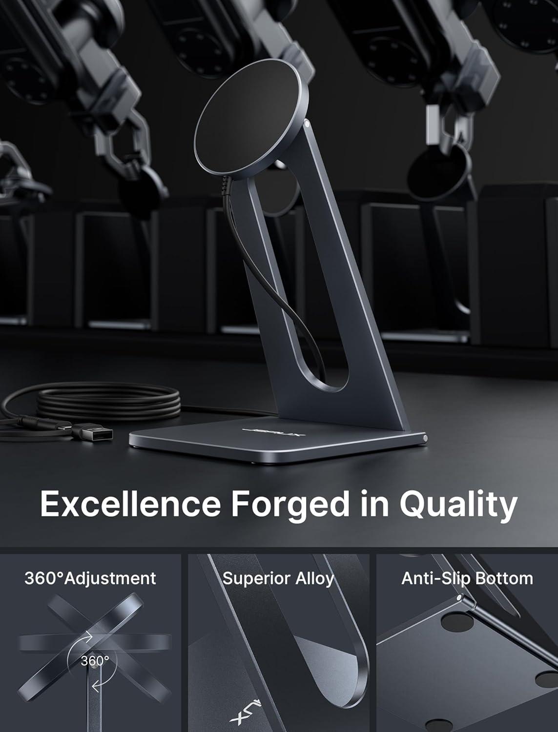 imageJSAUX Wireless Charger Stand for iPhone 17 MagSafe Charger Magnetic Charger for iPhone 17 Air Pro Max1615141312 SeriesAirpods Aluminum Alloy Wireless Charging Stand  GreyGrey