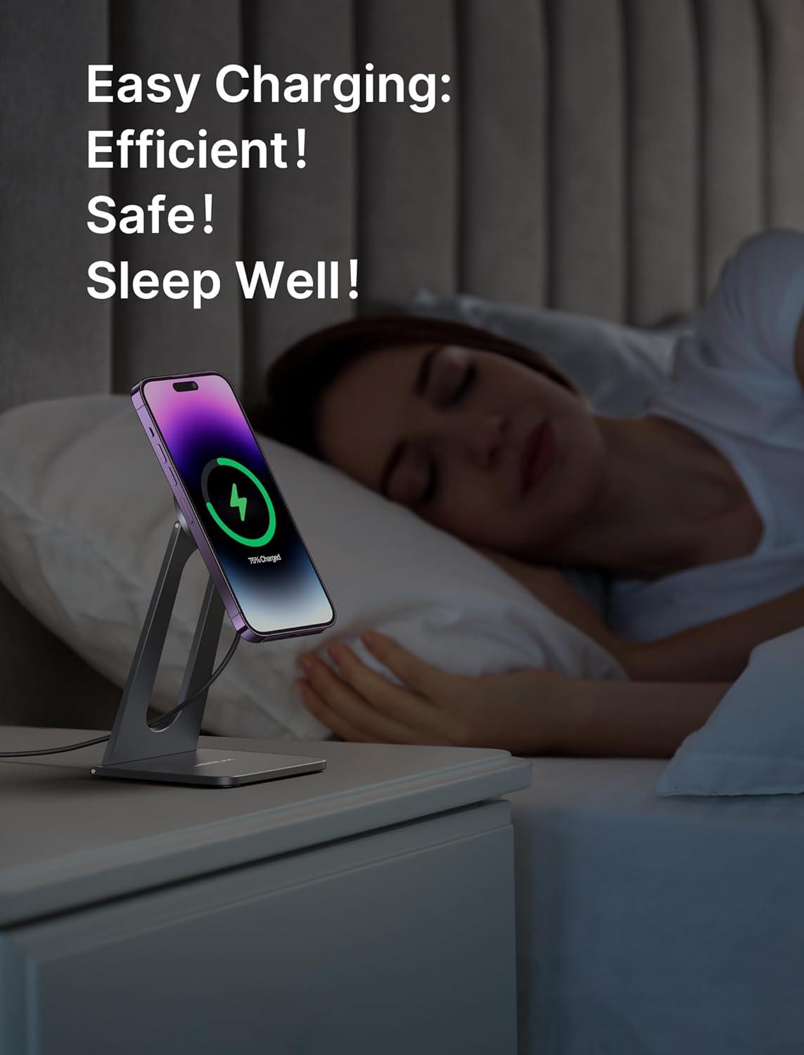 imageJSAUX Wireless Charger Stand for iPhone 17 MagSafe Charger Magnetic Charger for iPhone 17 Air Pro Max1615141312 SeriesAirpods Aluminum Alloy Wireless Charging Stand  GreyGrey