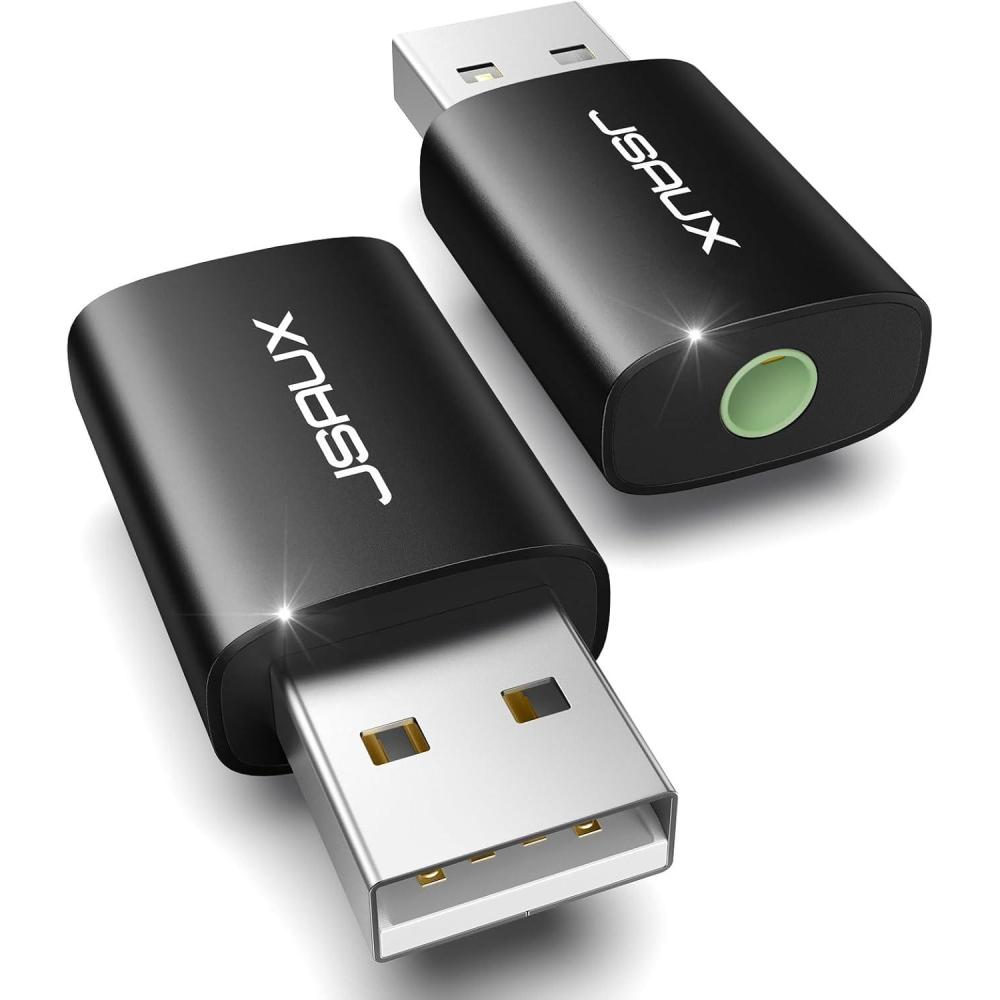 image2 Pack USB to 35mm Jack Audio Adapter JSAUX USB to Audio Aux Adapter External Stereo Sound Card TRRS Female Headset for PS4 PS5 HeadphoneMac Linux Laptop Desktops Docking Stationblack