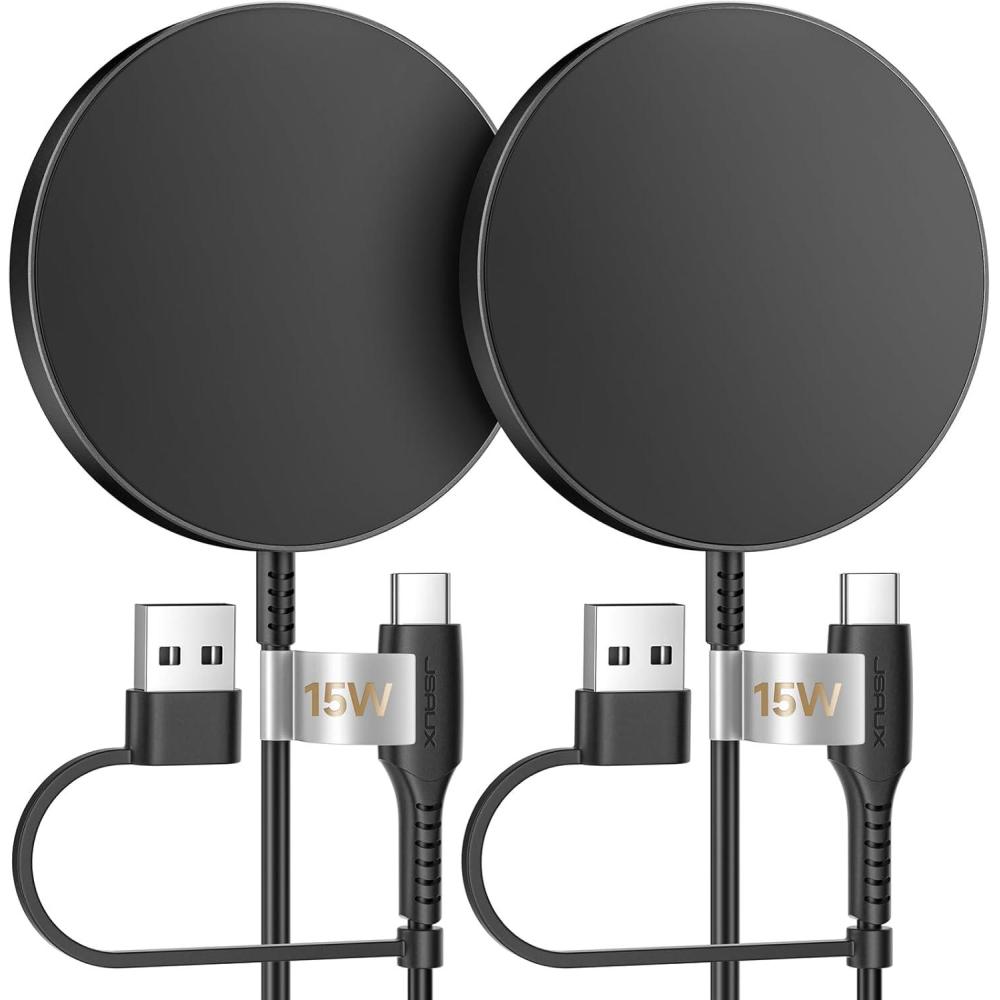 imageJSAUX 15W Magnetic Wireless Charger 2Pack Fast Charging Compatible with MagSafe Charger iPhone 17 Air Pro Max1615141312 SeriesAirpods BlackBlack
