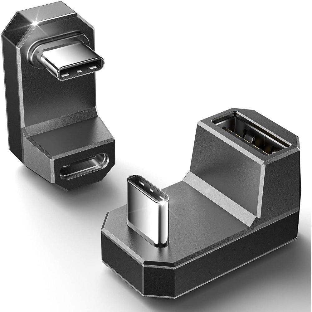 imageJSAUX 180 USB C Male to USB C Female Adapter 2 Pack 180 Degree Type C Adapter USB 40  PD 100W Compatible with Steam Deck Laptop Tablet iPhone 1516 Switch 2 not for Video and More  GreyBlack