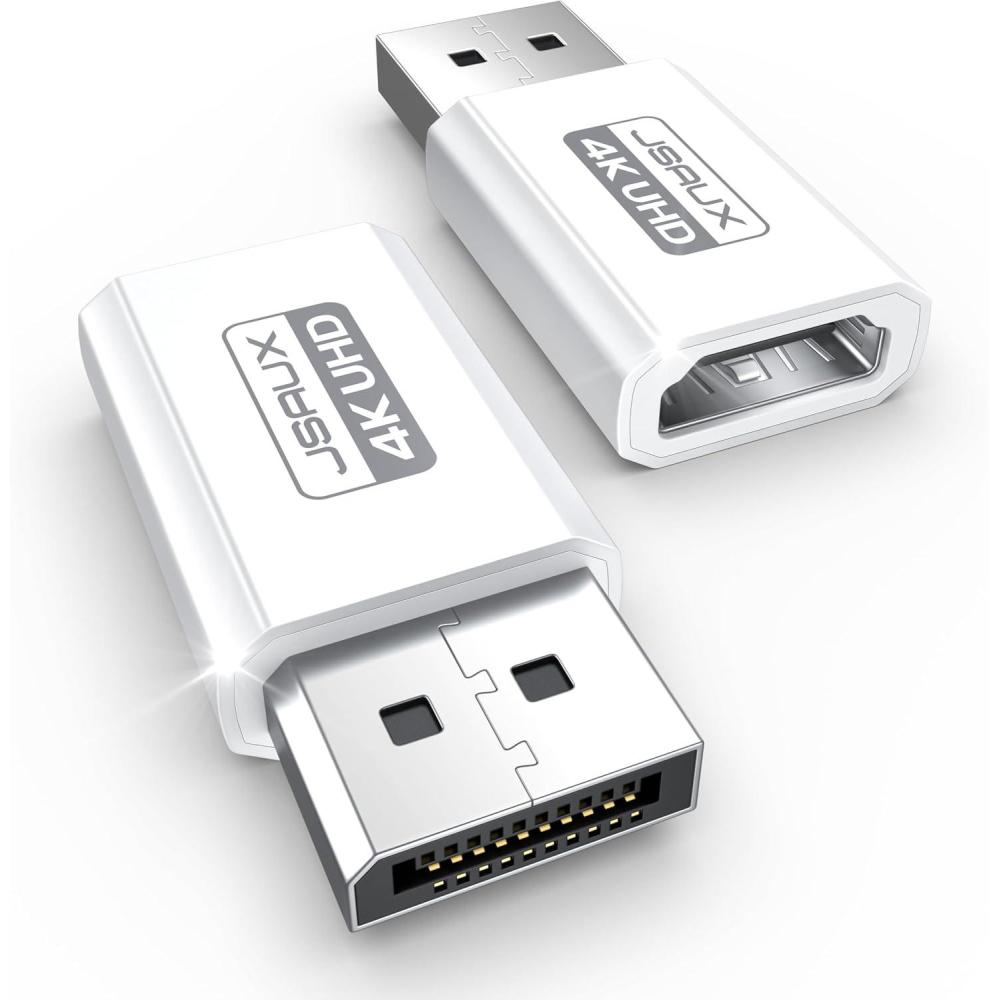 imageJSAUX 4K DisplayPort to HDMI Adapter 2Pack DP PC to HDMI Monitor Converter Video UHD 2K120Hz4K30 DP to HDTV Male to Female UniDirectional Adapter Compatible with Dell Lenovo HPGPU AMD GreyWhite