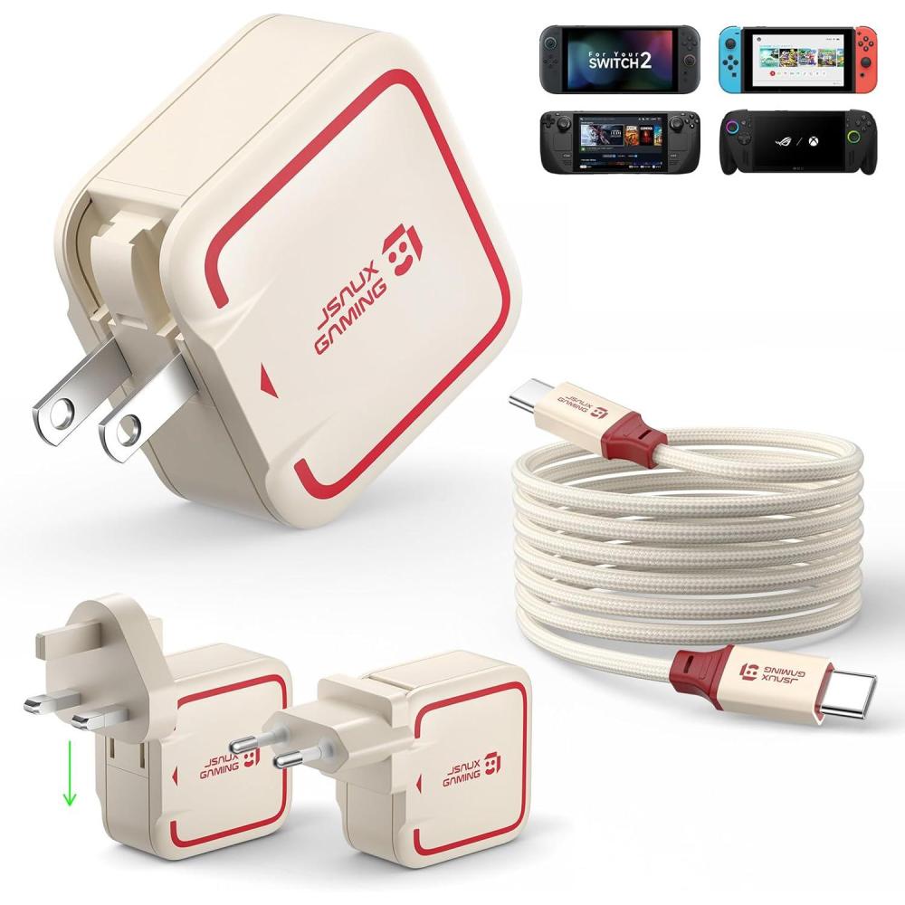 imageJSAUX 65W USB C Charger for Nintendo Switch 2 Powers in TV Mode with EUUK Plug ampamp 66FT Cable GaN PD Fast Charging for ROG Xbox Ally Steam Deck ROG Ally iPhone 17 Tablet ampamp Laptop  BlueampampOrangeOffWhite