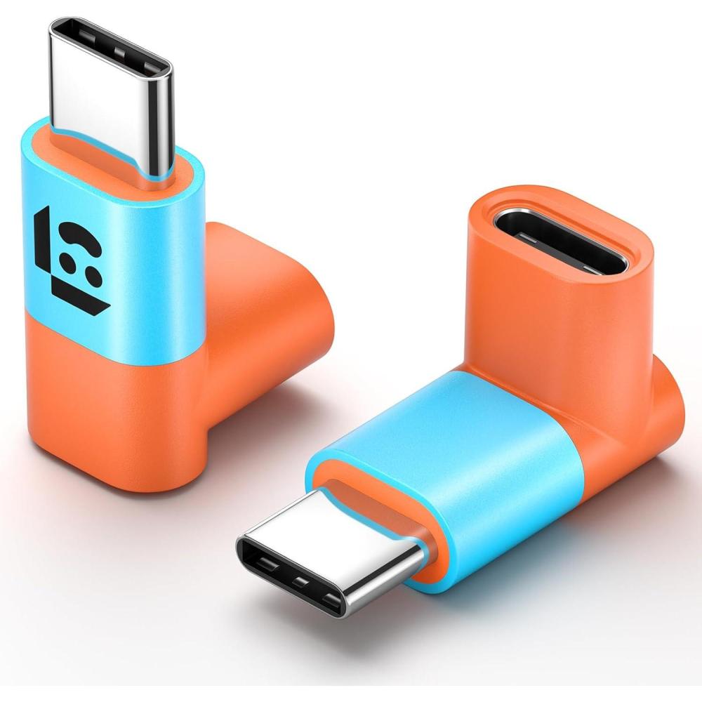 imageJSAUX 90 Degree USB C to USB C Adapter 2Pack 100W 40Gbps Data Transfer Right Angle TypeC Adapter for Steam Deck Switch 2 ROG Ally iPhone Air iPhone 151617 Series and More USBC Devices  GreyBlueOrange