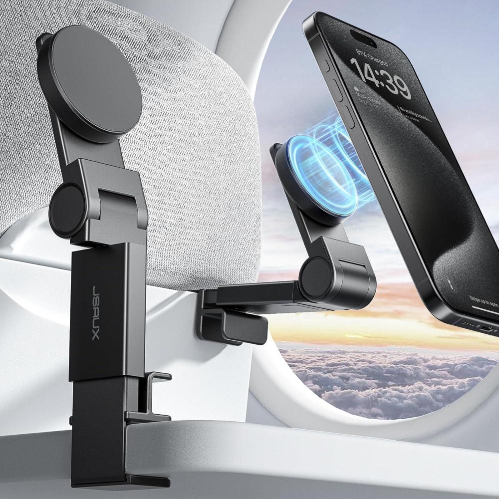 imageJSAUX Airplane Phone Holder Mount Travel Essentials for Magsafe Accessories Magnetic Plane Phone Holder Travel Accessories Must Haves for Airplane for iPhone 1615141312Black