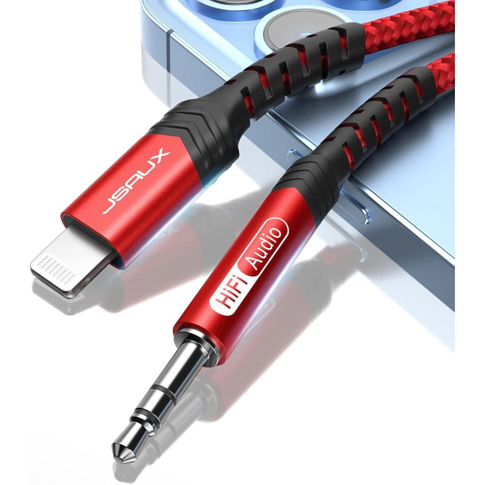 imageJSAUX Apple MFi Certified Lightning to 35mm Audio Cable 6FT AUX Cord for iPhone Headphones Jack Compatible with iPhone 1414 Plus14Pro1313 Pro Max1212 Pro11 ProXXSXR8Car StereoRedRed