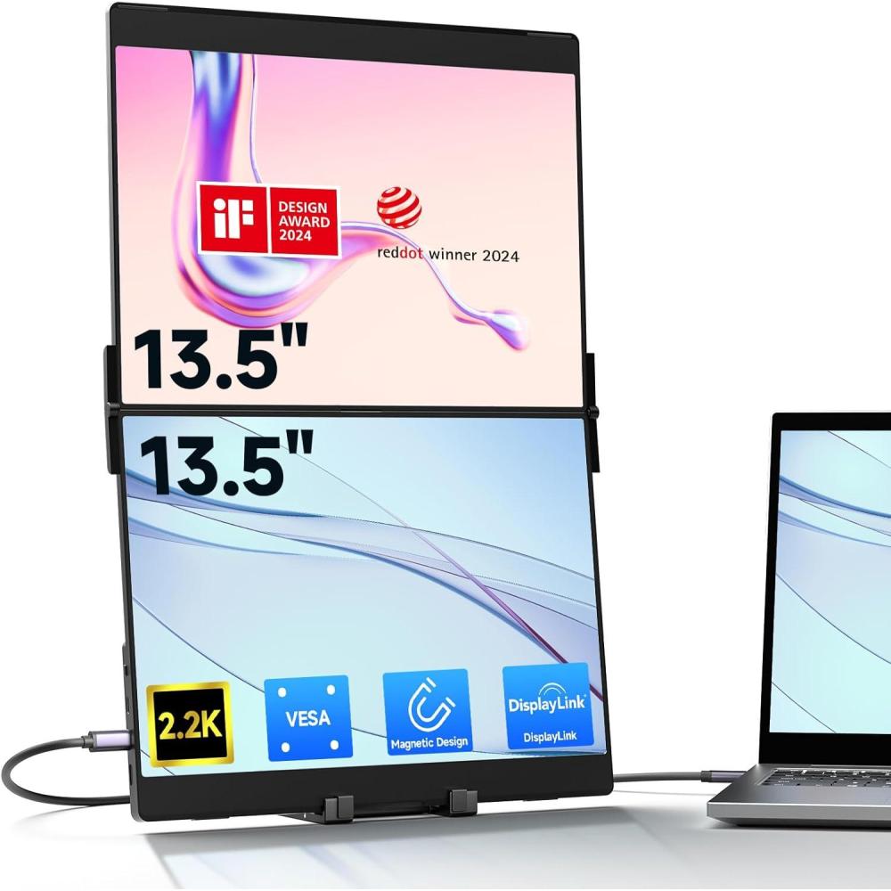 imageJSAUX FlipGo 135quot 22K Dual Touchscreen Portable Monitor Triple Laptop Touch IPS Screen Extender  HiDPI Display  One Cable to Dual Screen  Builtin HUB  Magnetic Design for Windows