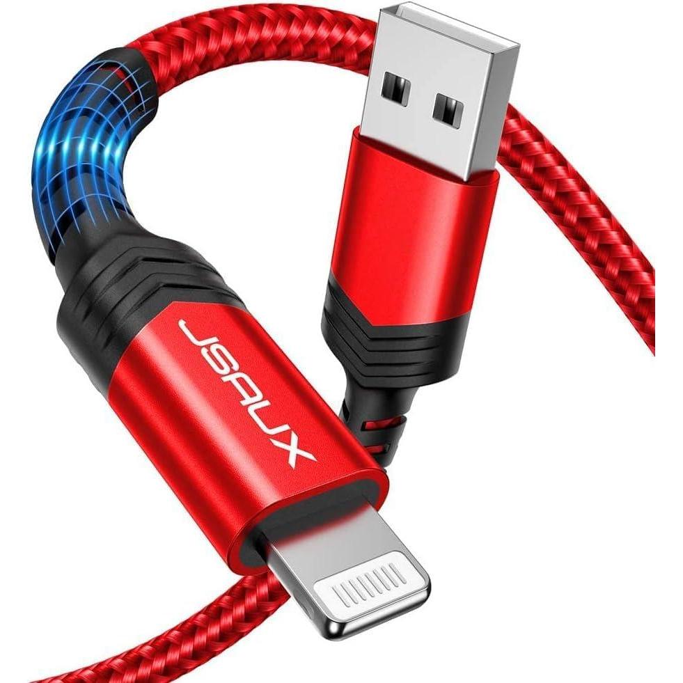 imageJSAUX MFi Certified Lightning Cable 6ft Charger Cable for iPhone Nylon Braided Heavy Duty Upgraded C89 USB Lightning Cord for iPhone 11 Xs Max X XR 8 7 6s 6 Plus SE 5 5s iPad iPodRedRed