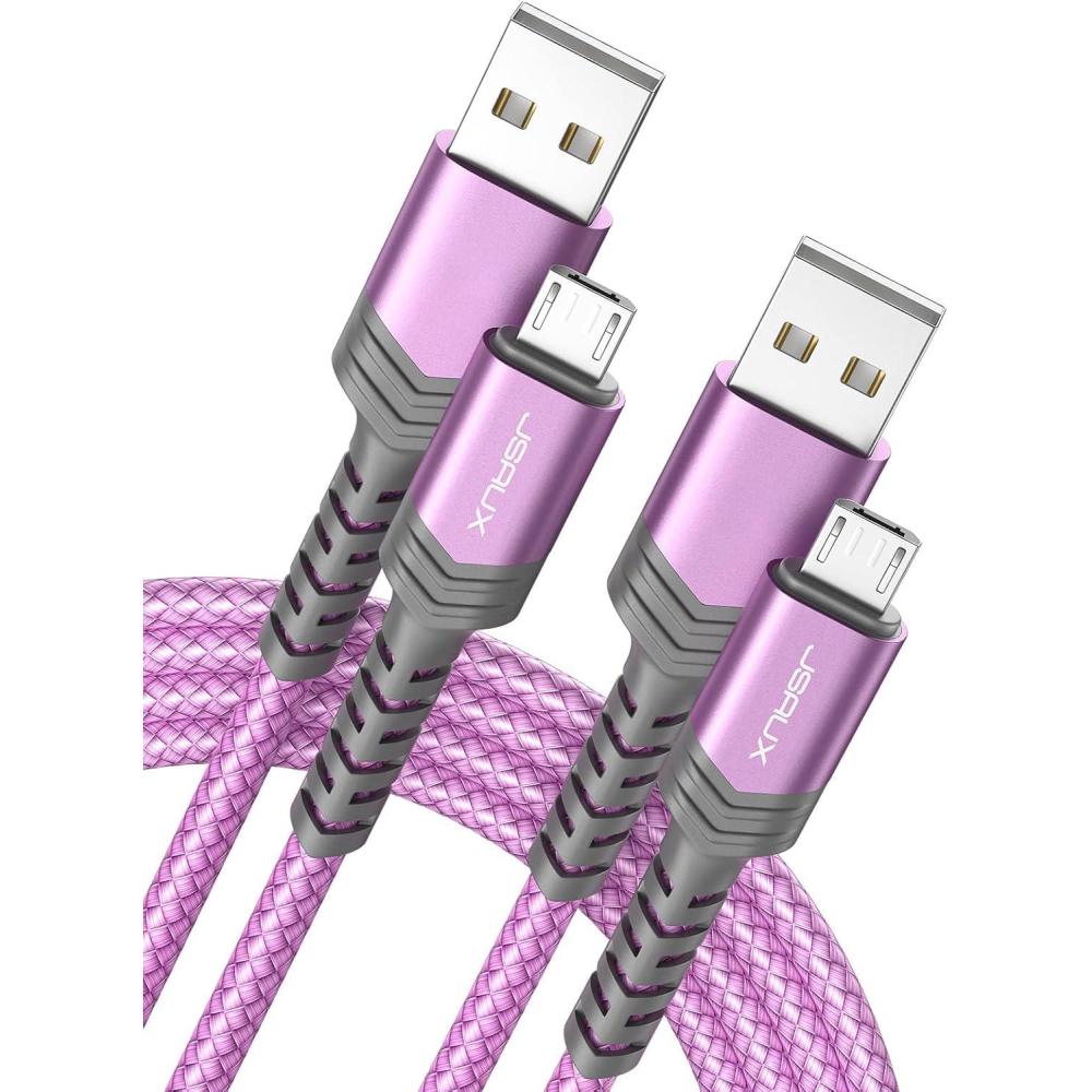 imageJSAUX Micro USB Cable for Android 2Pack 66FT Kindle Charger Cord Replacement Nylon Braided USB Micro Charging Cable Compatible with Galaxy S7 S6 J7 Edge Note 5 Kindle MP3BluePurple