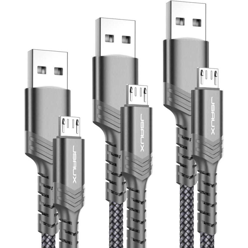 imageJSAUX Micro USB Charger Cable 3Pack 33ft66ft10ft Android Charger Micro USB to USB A Nylon Braided Cord Compatible with Samsung Galaxy S6 S7 Edge Note 5 Kindle and MoreGreenGrey