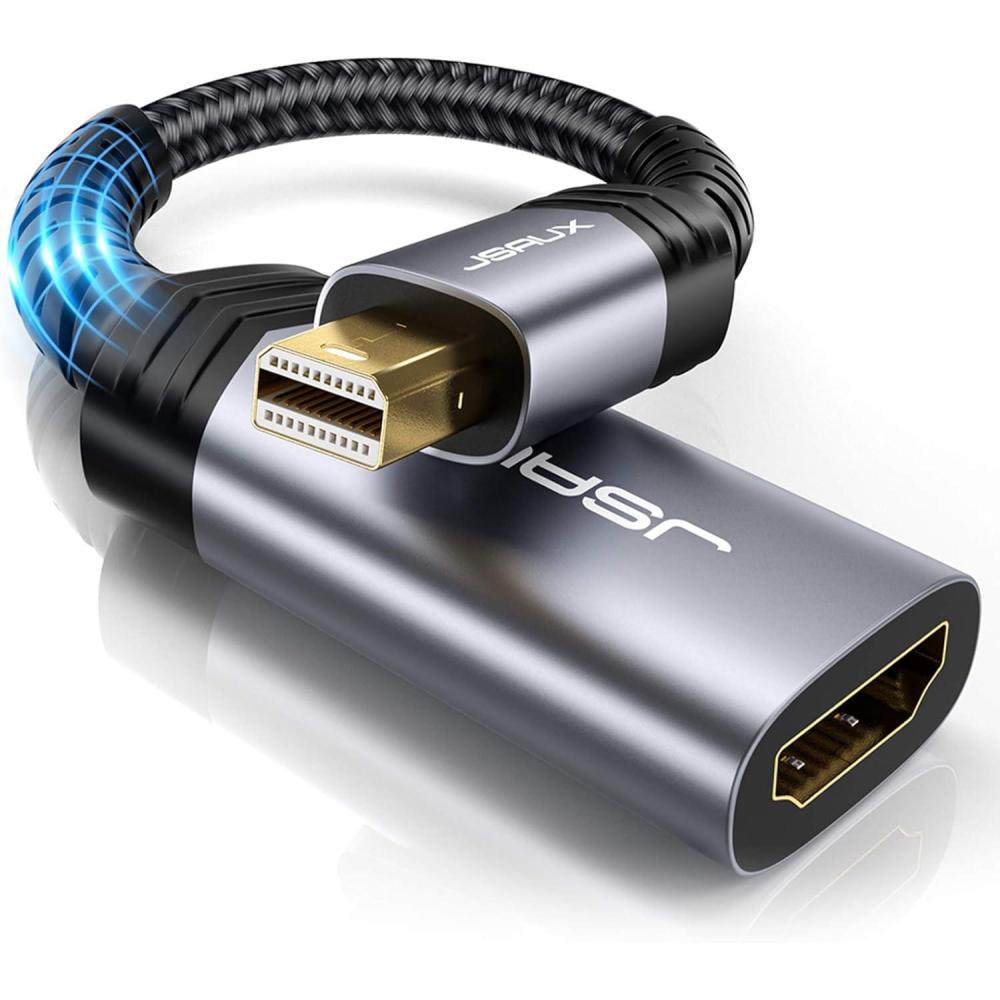 imageJSAUX Mini DisplayPort to HDMI Adapter Mini DP to HDMI Adapter Nylon Braided Aluminum Shell Compatible with MacBook AirPro Microsoft Surface ProDock Monitor Projector and MoreGrayGray