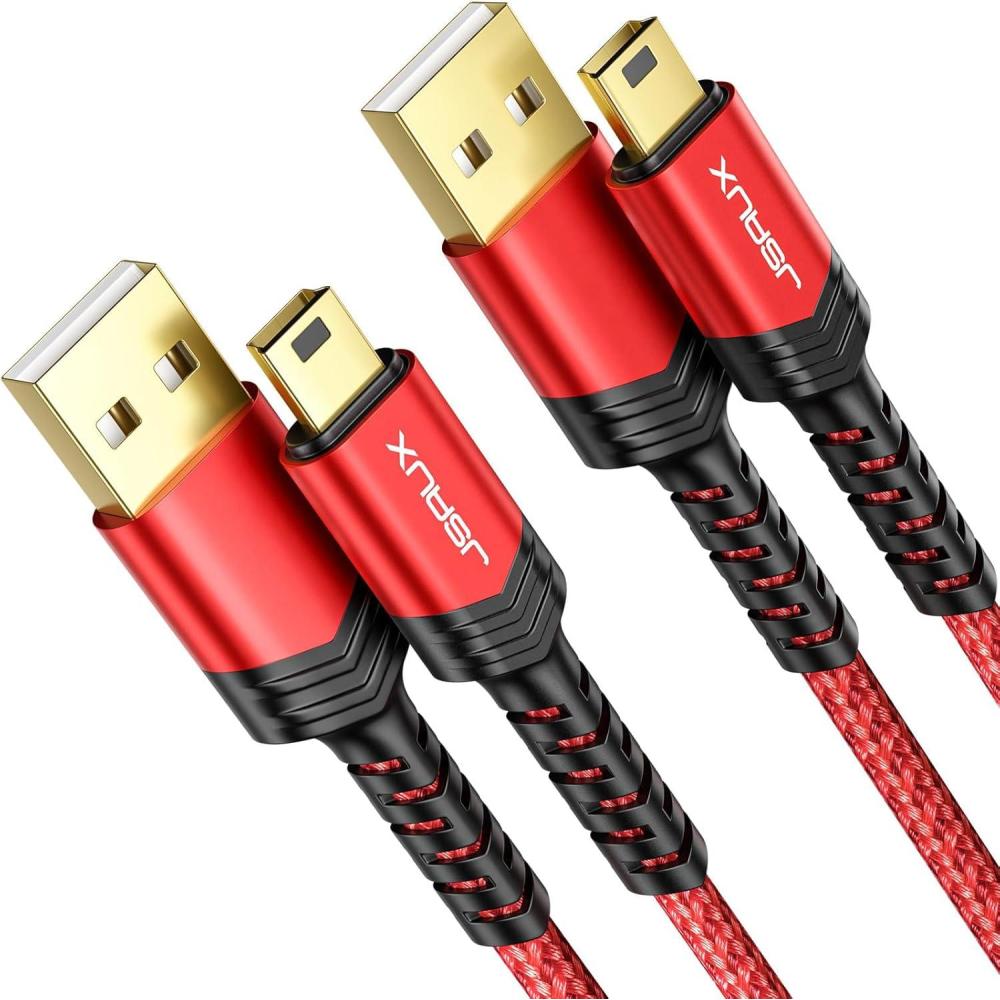 imageJSAUX Mini USB Cable2Pack 33ft66ft USB 20 Type A to Mini B Fast Charging Braided Cord for GoPro Hero 3 PS3 Controller MP3 Player Dash Cam Garmin Nuvi GPS Camera Blue Yeti RedRed