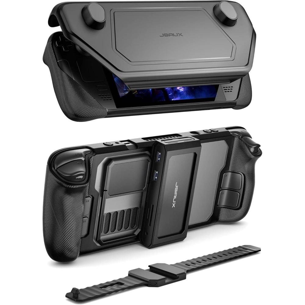 imageJSAUX PC0104 ModCase Compatible with Steam Deck Steam Deck Case Comprehensive Protection Include Detachable Front Shell Body Protective Shell Metal Bracket and Strap  Basic SetHub Set