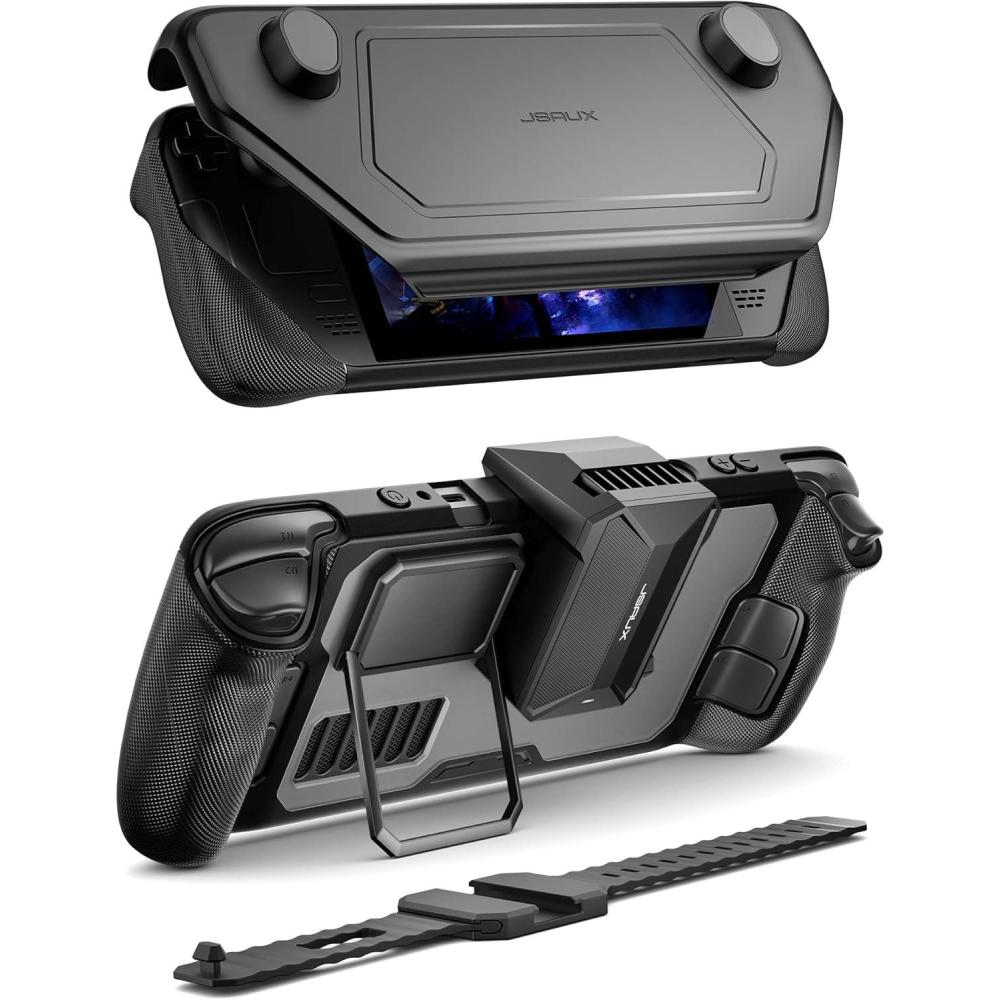 imageJSAUX PC0104 ModCase Compatible with Steam Deck Steam Deck Case Comprehensive Protection Include Detachable Front Shell Body Protective Shell Metal Bracket and Strap  Basic SetCooler Set